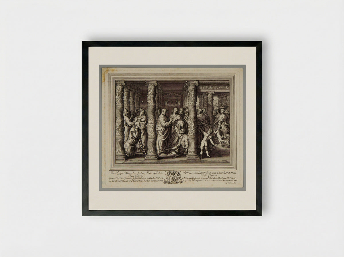 The Lame Man Healed by Peter and John - Simon Gribelin - Framed Print Black