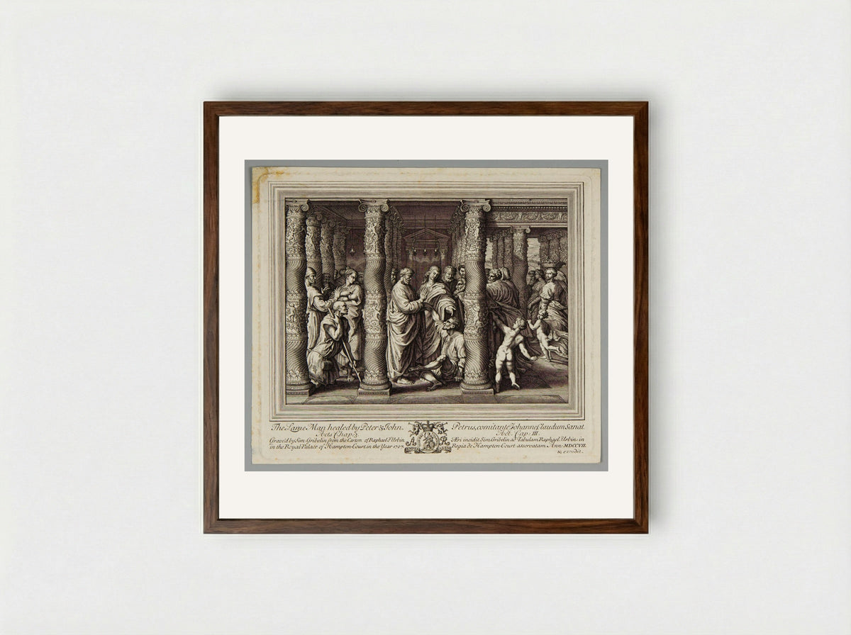 The Lame Man Healed by Peter and John - Simon Gribelin - Framed Print Dark Wood