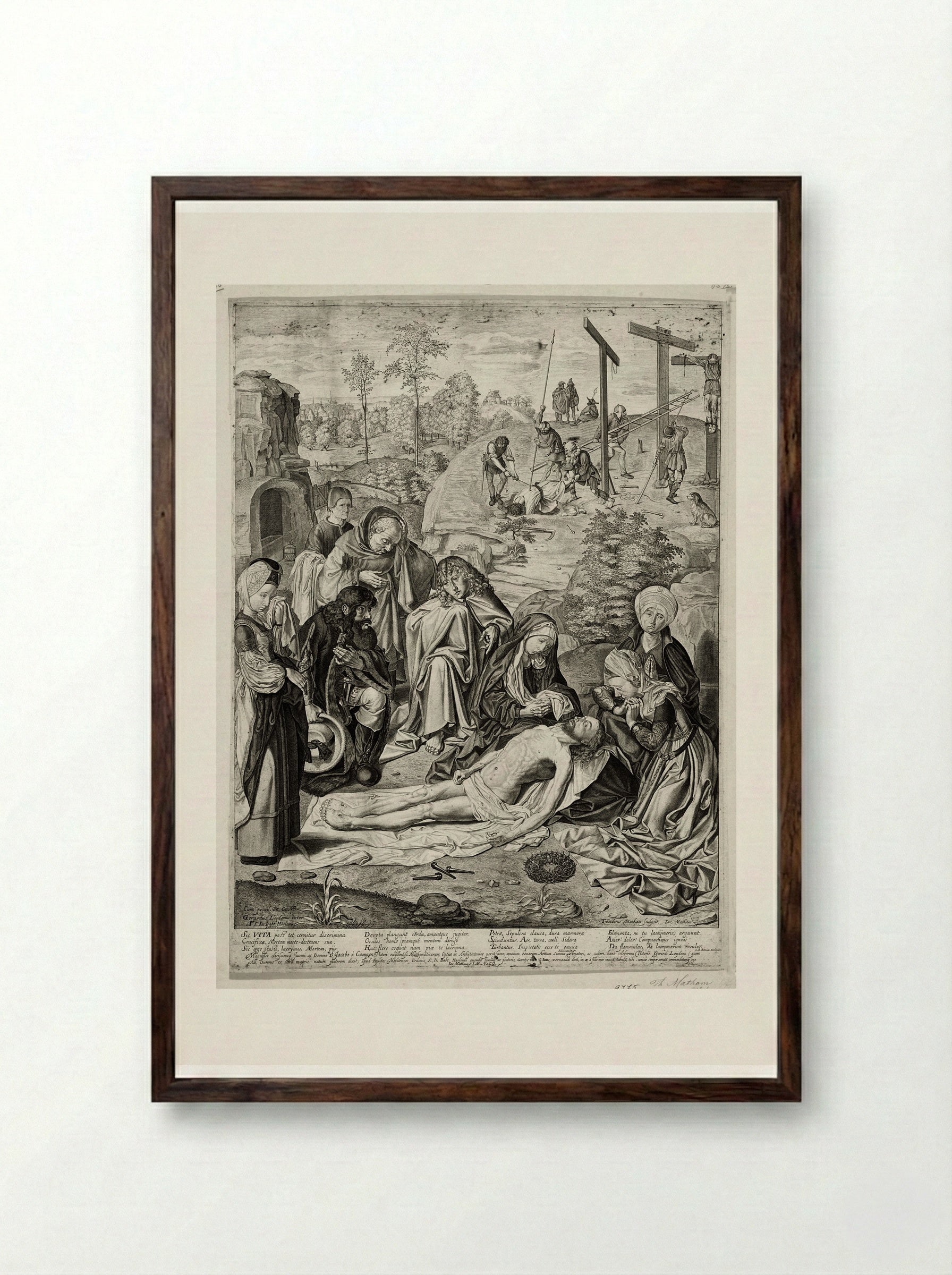 The Lamentation of Christ - Theodor Matham - Framed Print Dark Wood