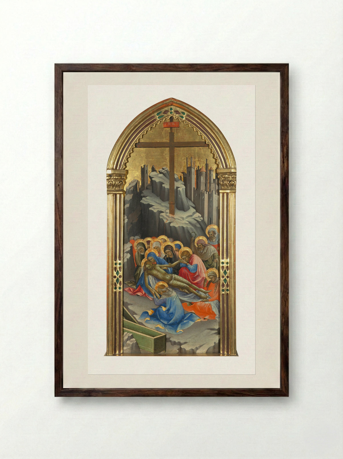 The Lamentation over the Dead Christ - Lorenzo Monaco - Framed Print Dark Wood