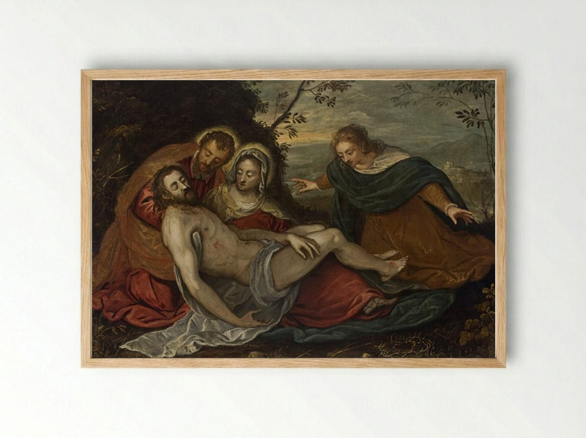 The Lamentation over the Dead Christ - Tintoretto - Framed Print Wood