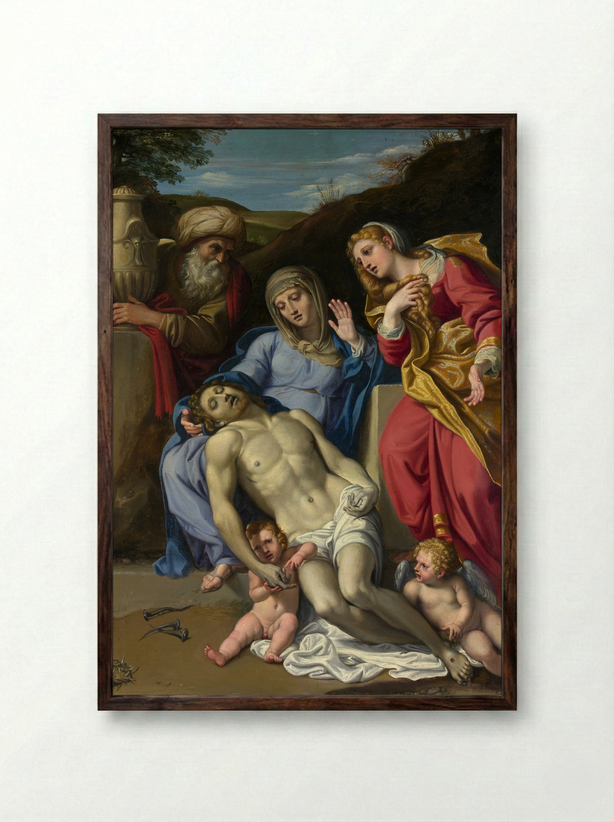 The Lamentation - Domenichino - Framed Print Dark Wood