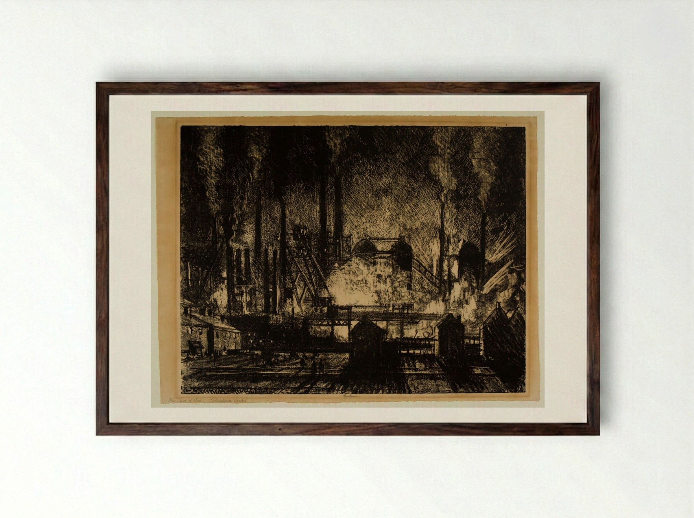 The Land of Fire: Charleroi Works - Joseph Pennell - Framed Print Dark Wood