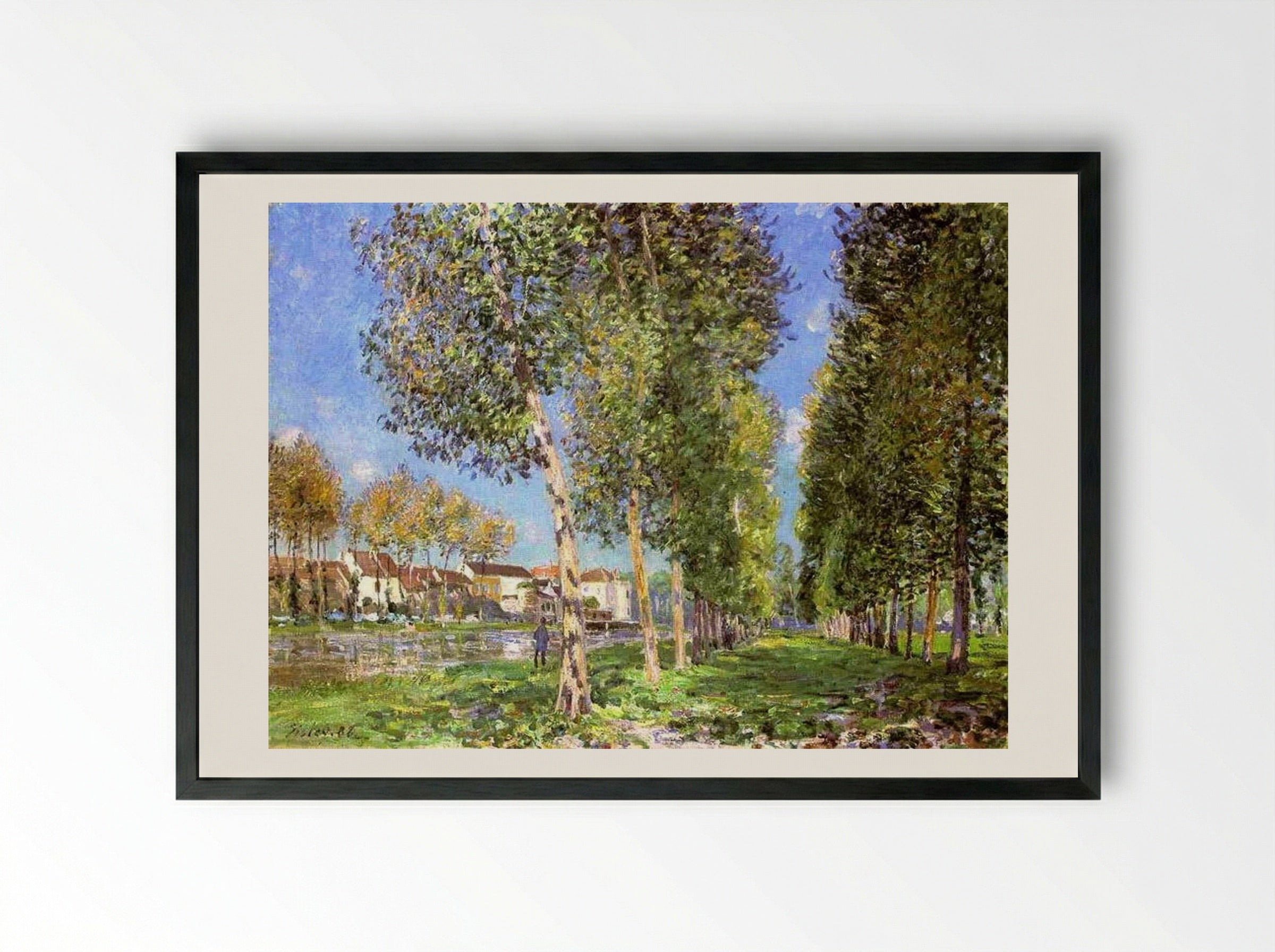 The Lane of Poplars at Moret-sur-Loing - Alfred Sisley - Framed Print Black