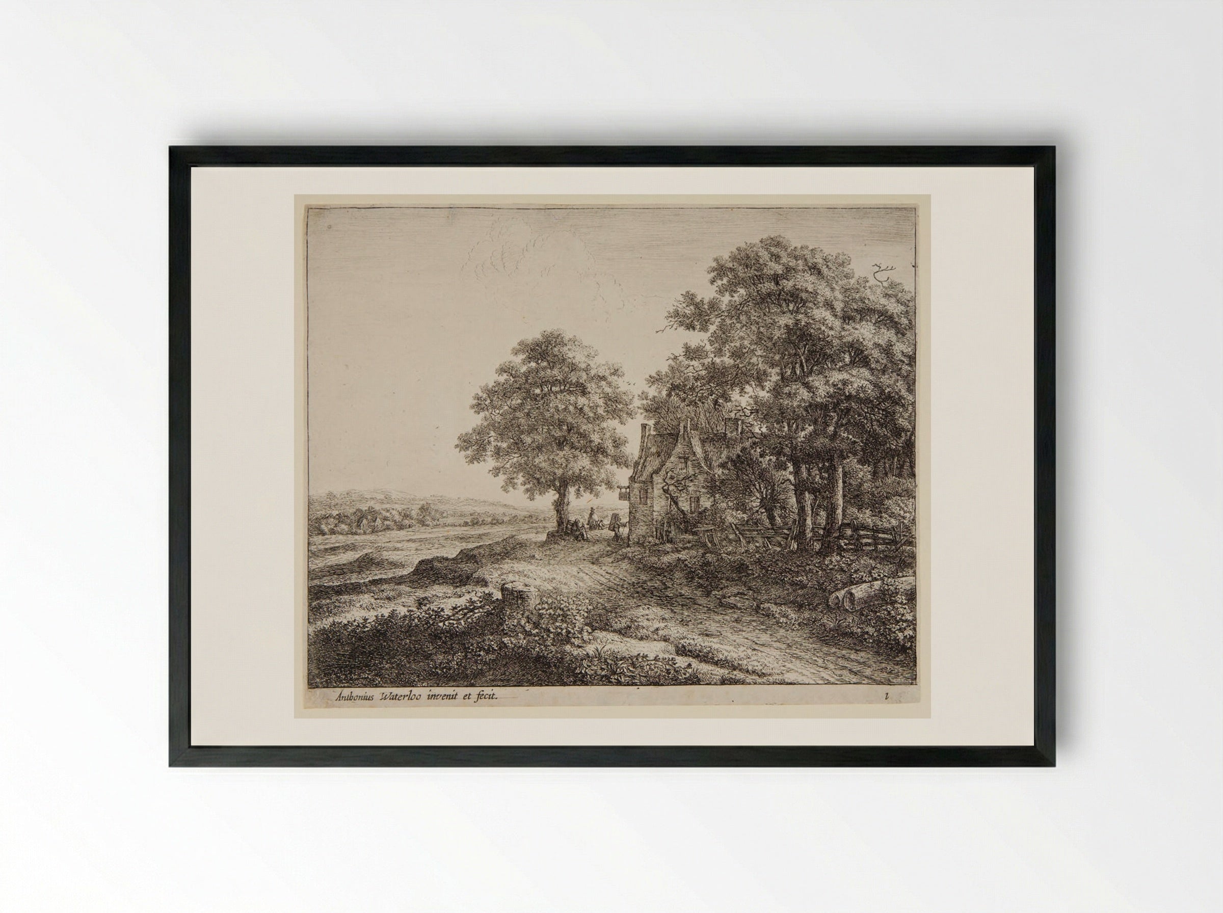 The Large Linden Tree Before an Inn - Anthonie Waterloo - Framed Print Black