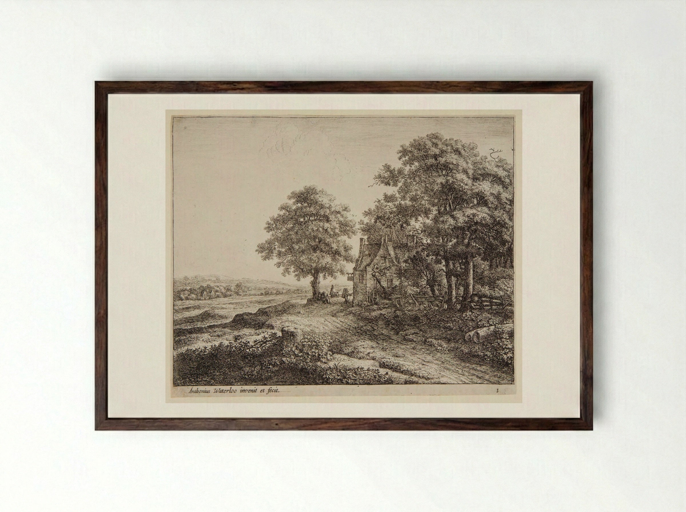 The Large Linden Tree Before an Inn - Anthonie Waterloo - Framed Print Dark Wood