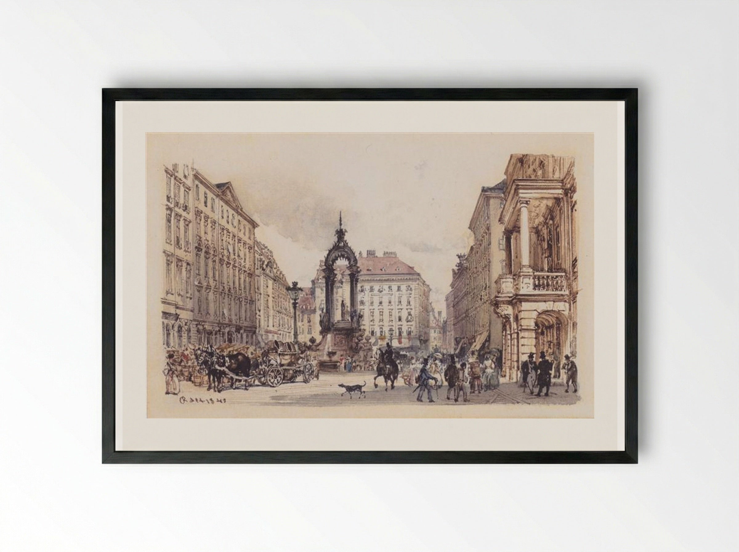 The Large Market in Vienna - Rudolf von Alt - Framed Print Black