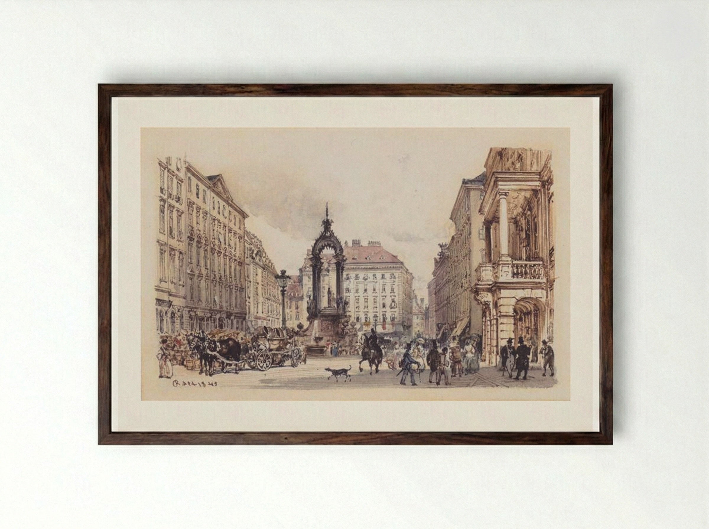 The Large Market in Vienna - Rudolf von Alt - Framed Print Dark Wood