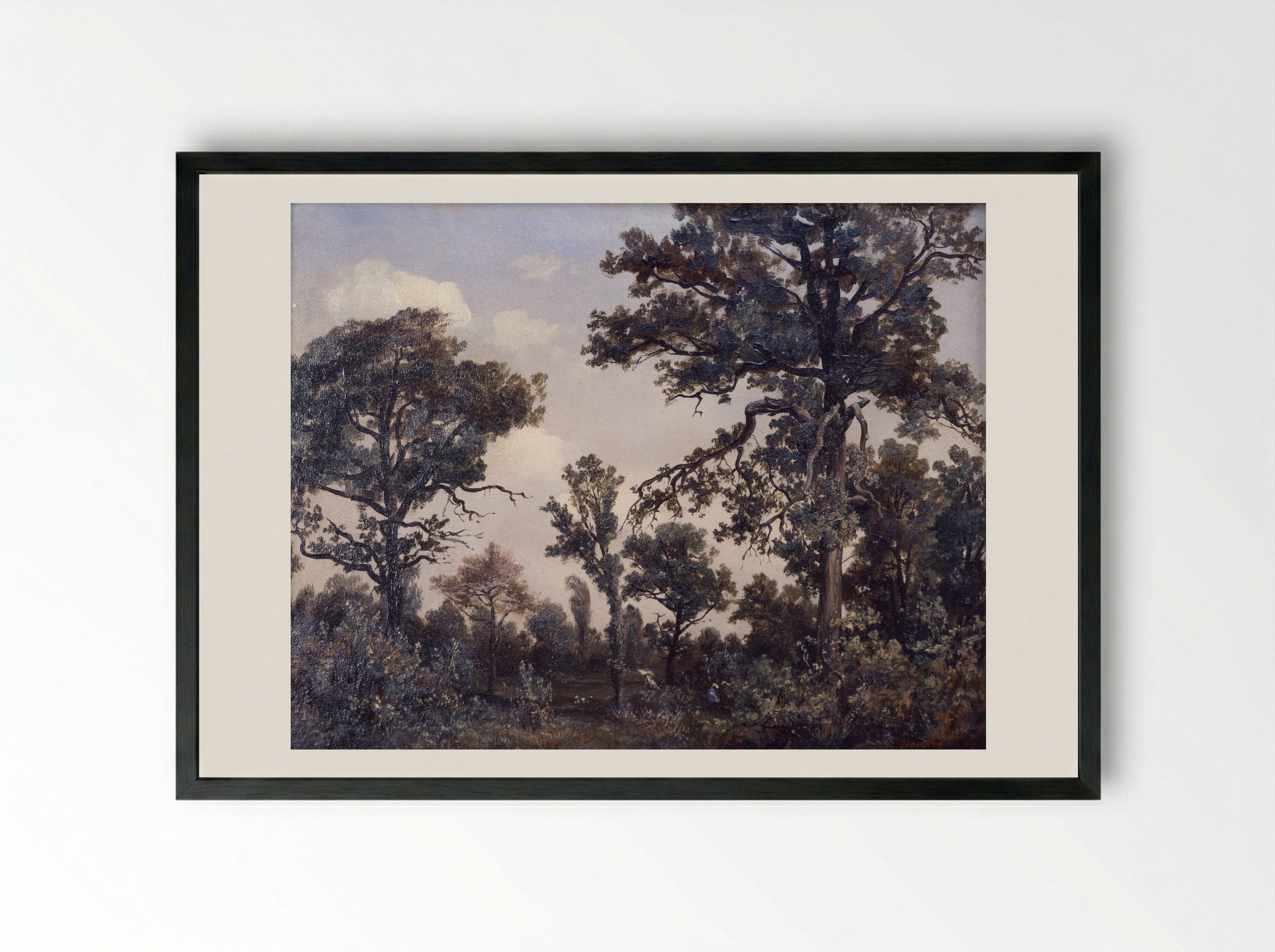 The Large Oak Tree, Forest of Fontainebleau - Théodore Rousseau - Framed Print Black