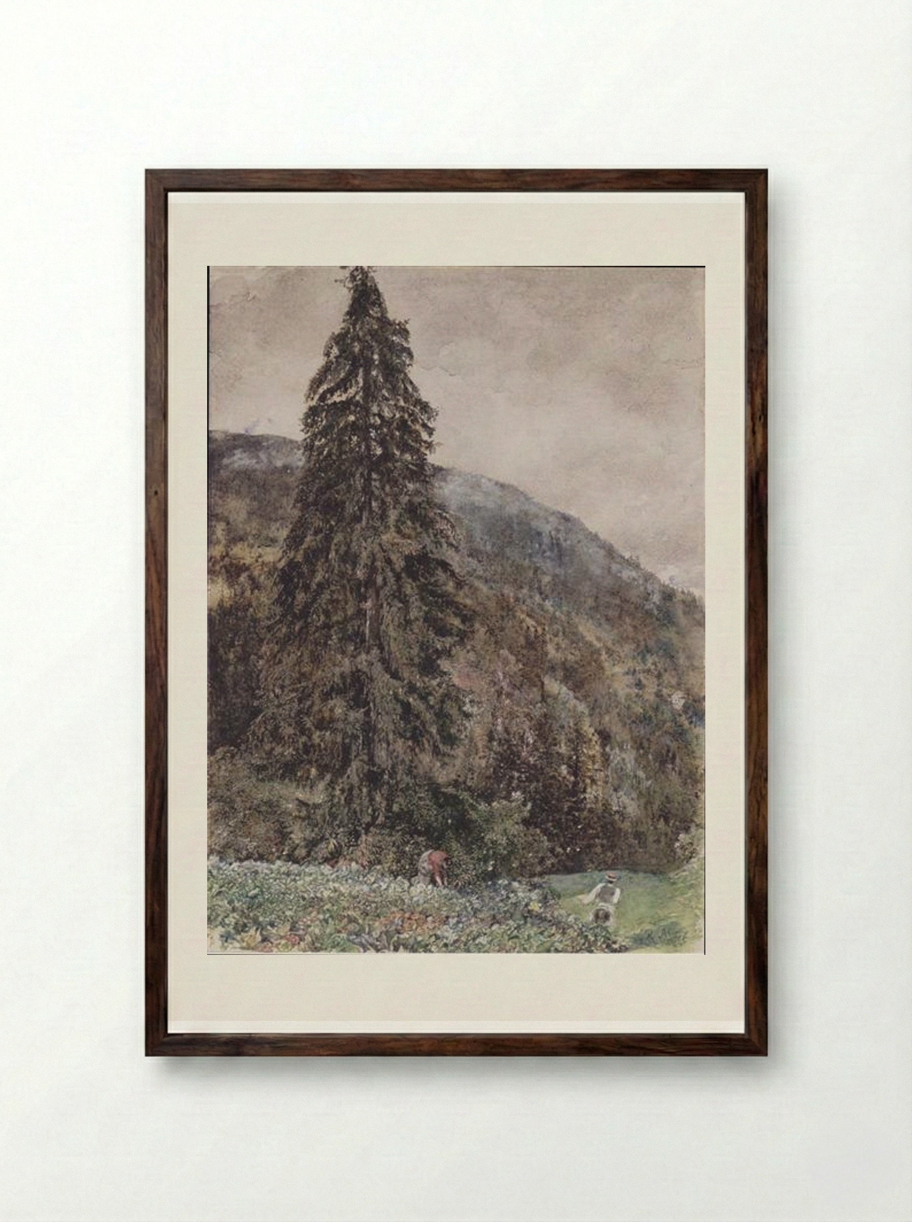 The Large Pine in Gastein - Rudolf von Alt - Framed Print Dark Wood