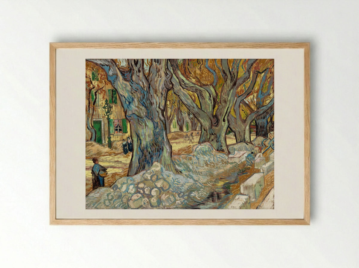 The Large Plane Trees (Road Menders at Saint-Rémy) - Vincent van Gogh - Framed Print Wood
