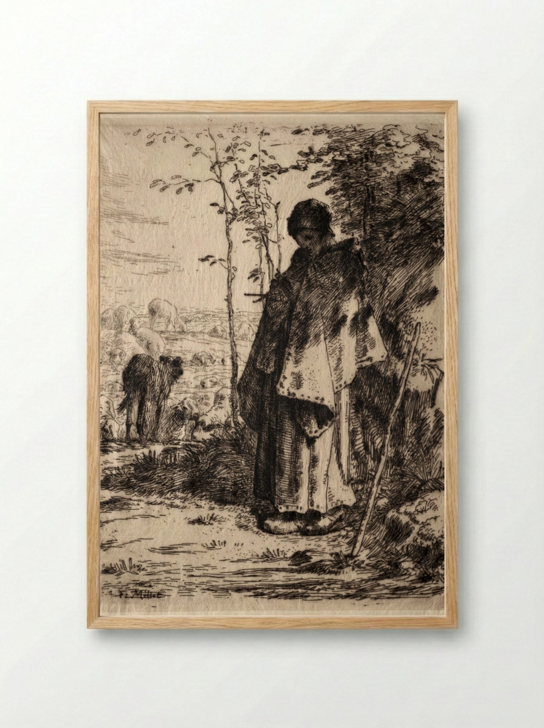 The Large Shepherdess - Jean-François Millet - Framed Print Wood