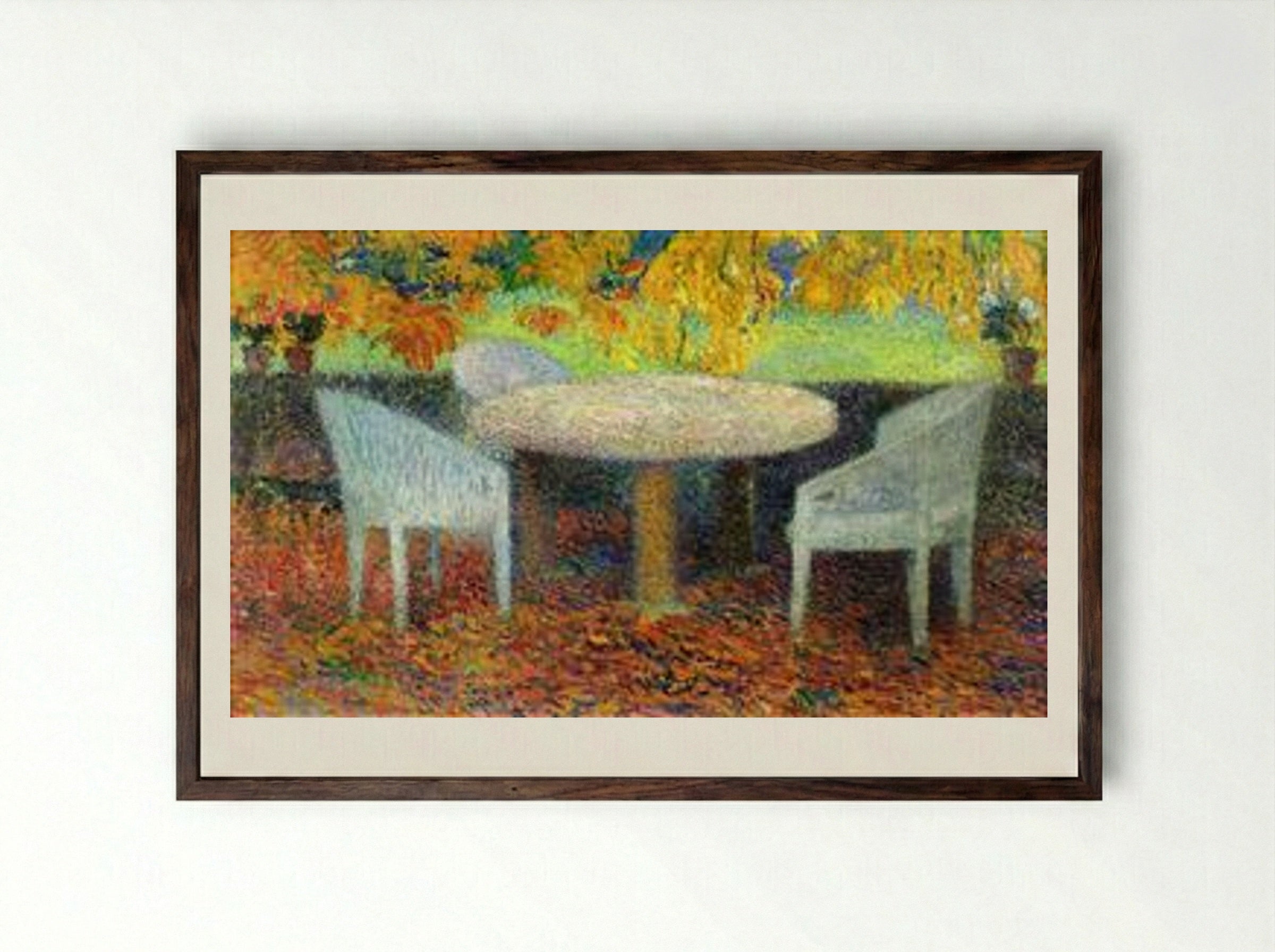 The Large Stone Table under the Chestnut Trees at Marquayrol - Henri Martin - Framed Print Dark Wood