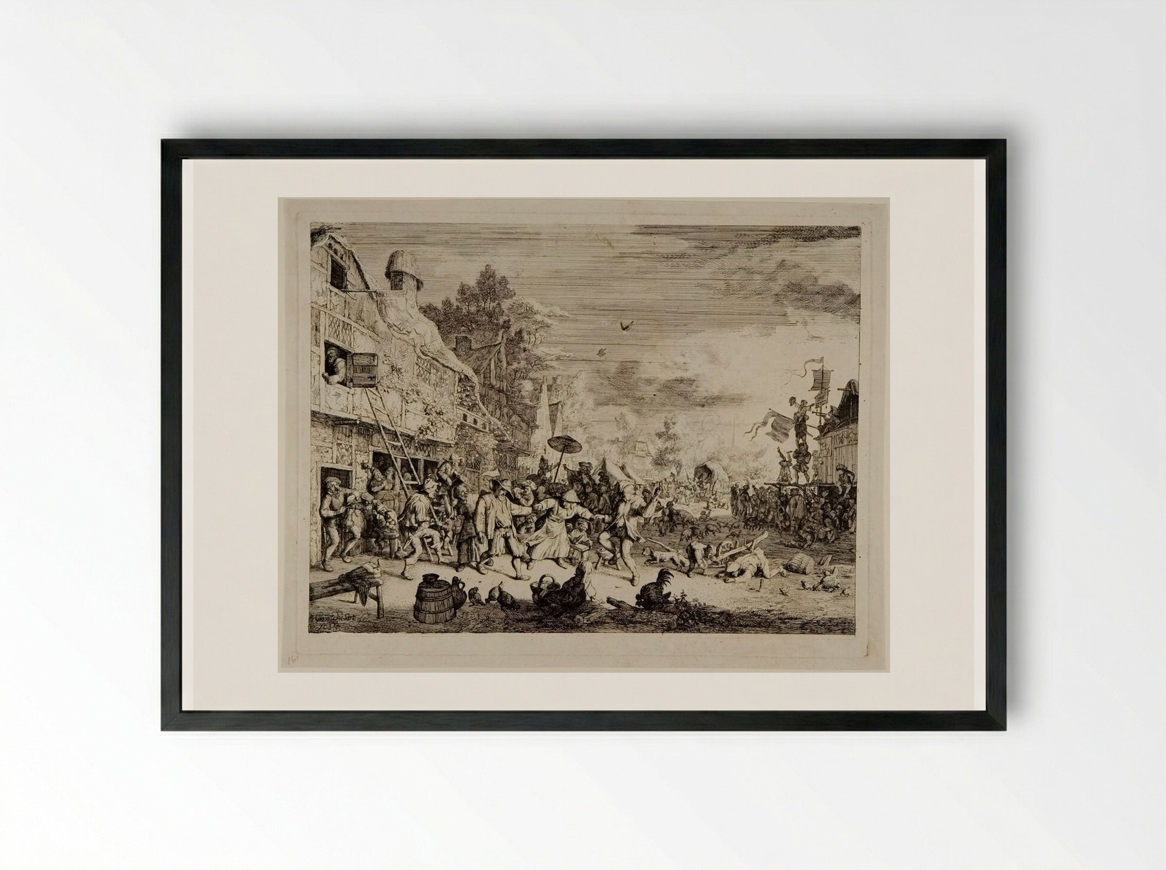 The Large Village Fair - Cornelis Dusart - Framed Print Black