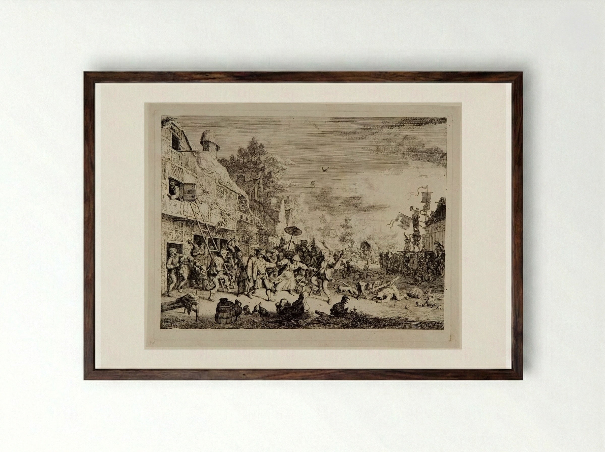 The Large Village Fair - Cornelis Dusart - Framed Print Dark Wood