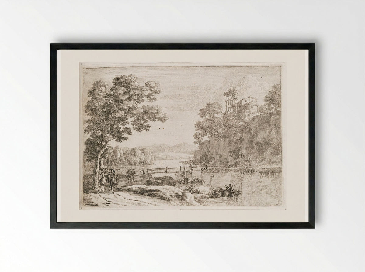 The Large Wooden Bridge - Herman van Swanevelt - Framed Print Black