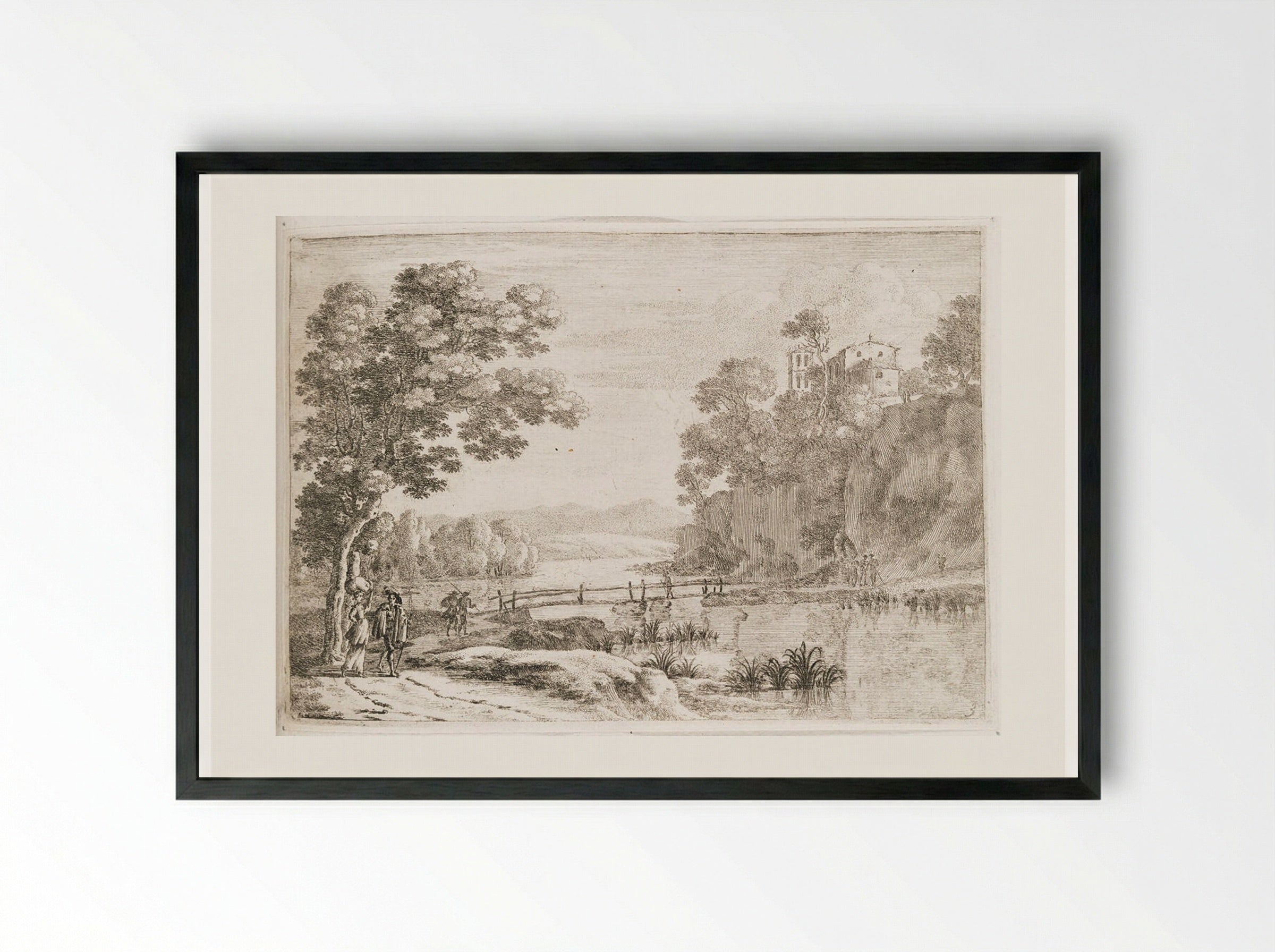 The Large Wooden Bridge - Herman van Swanevelt - Framed Print Black