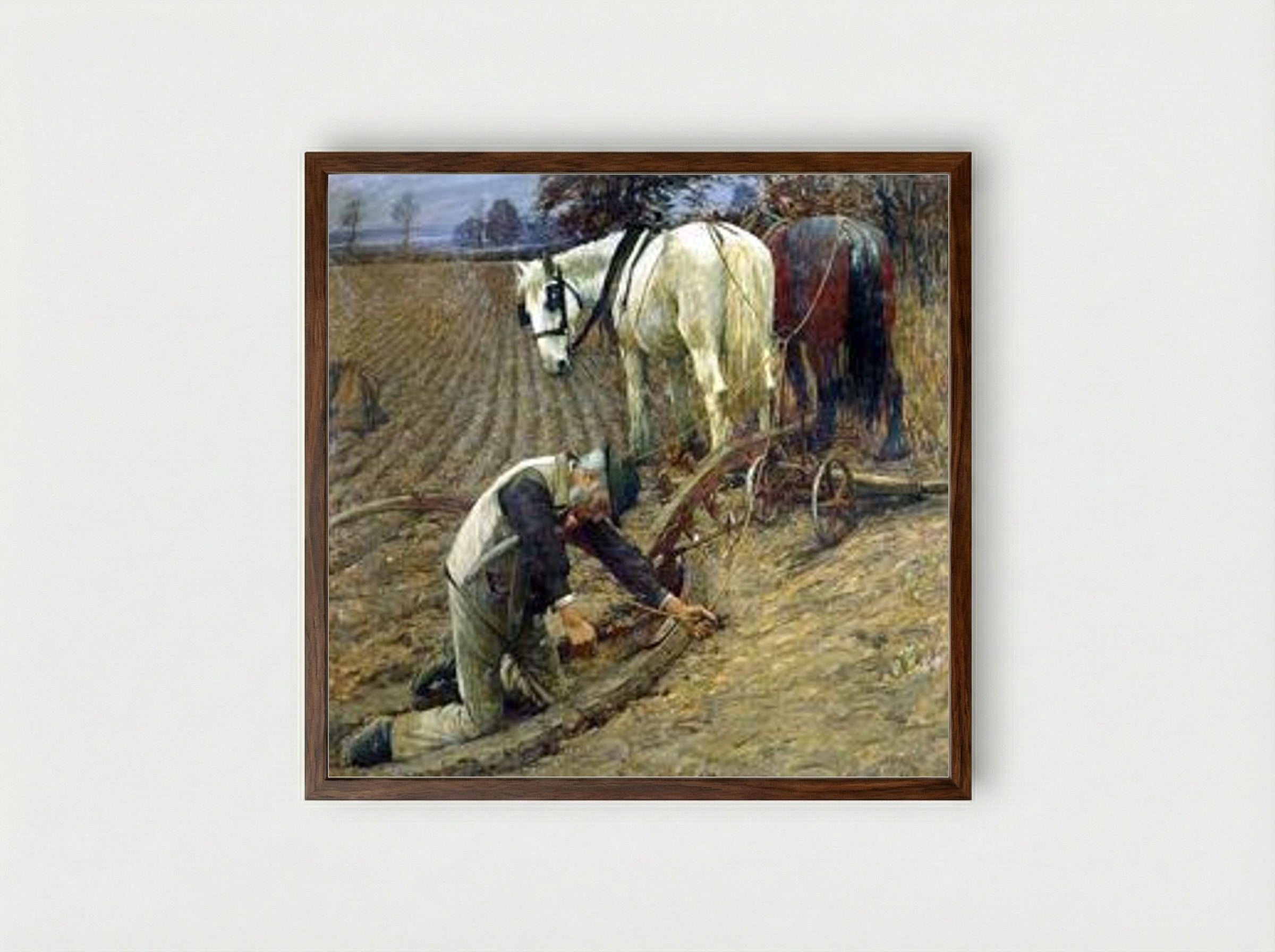 The Last Furrow - Henry Herbert La Thangue - Framed Print Dark Wood