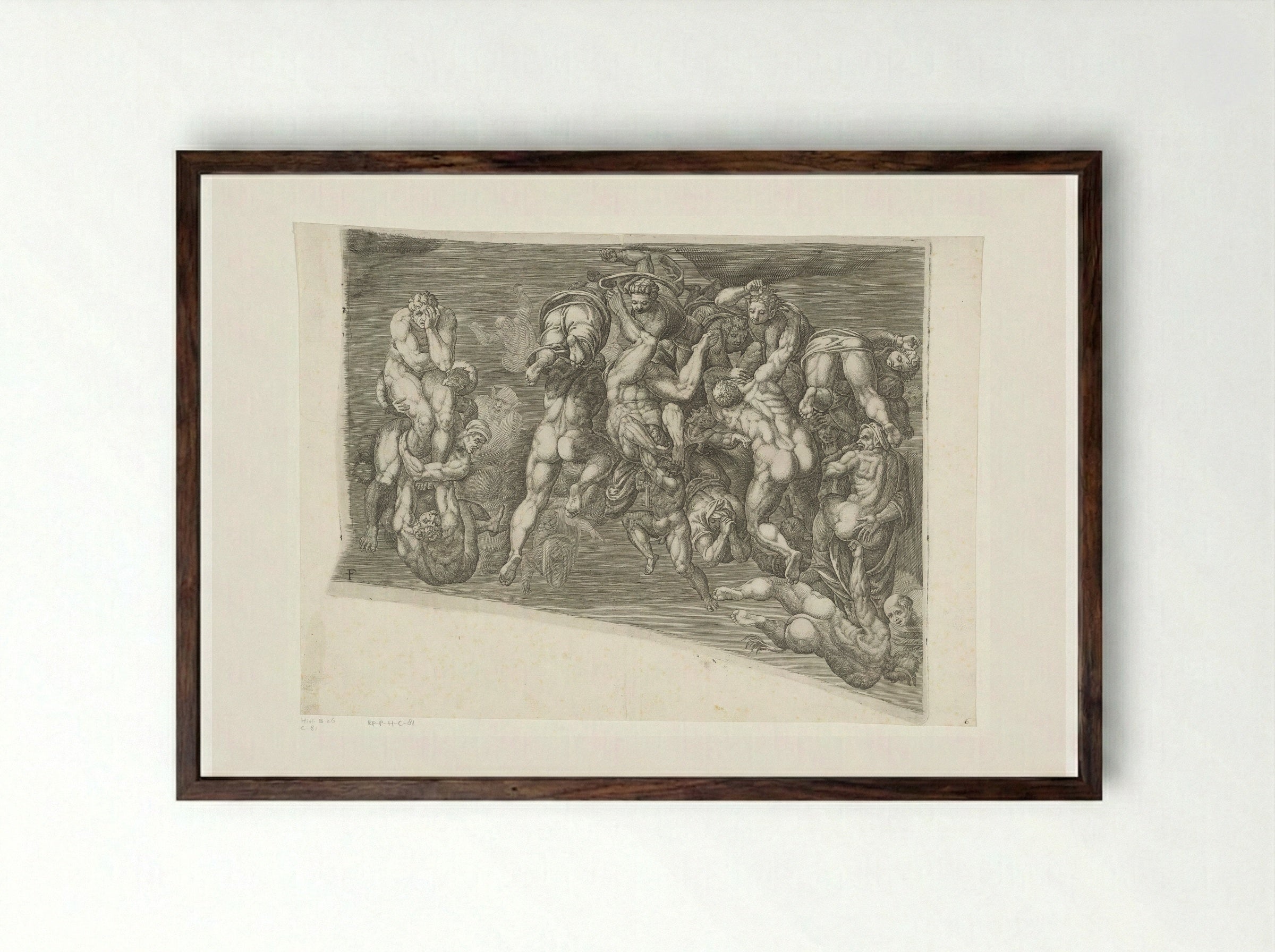 The Last Judgment, Sheet F - Giorgio Ghisi - Framed Print Dark Wood