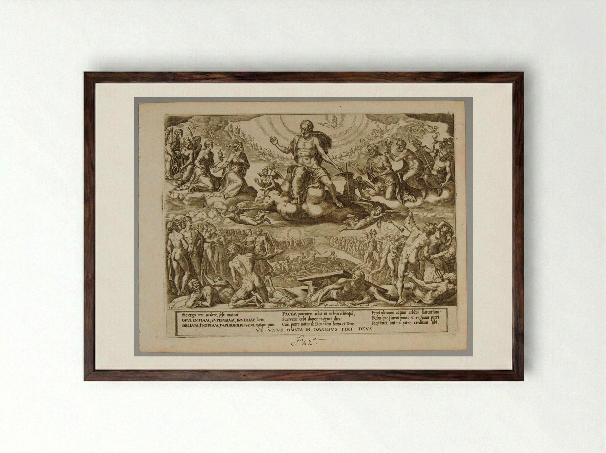 The Last Judgment - Cornelis Cort - Framed Print Dark Wood