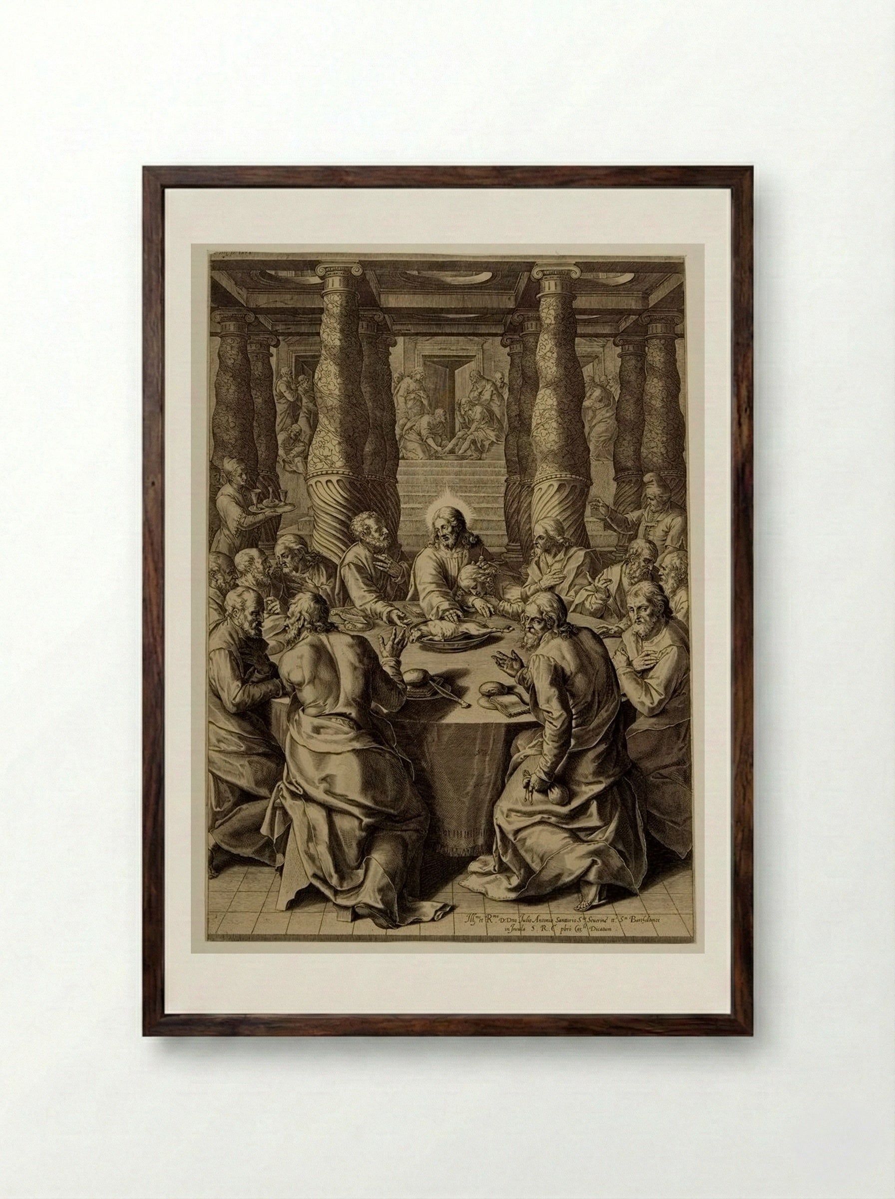 The Last Supper - Cornelis Cort - Framed Print Dark Wood
