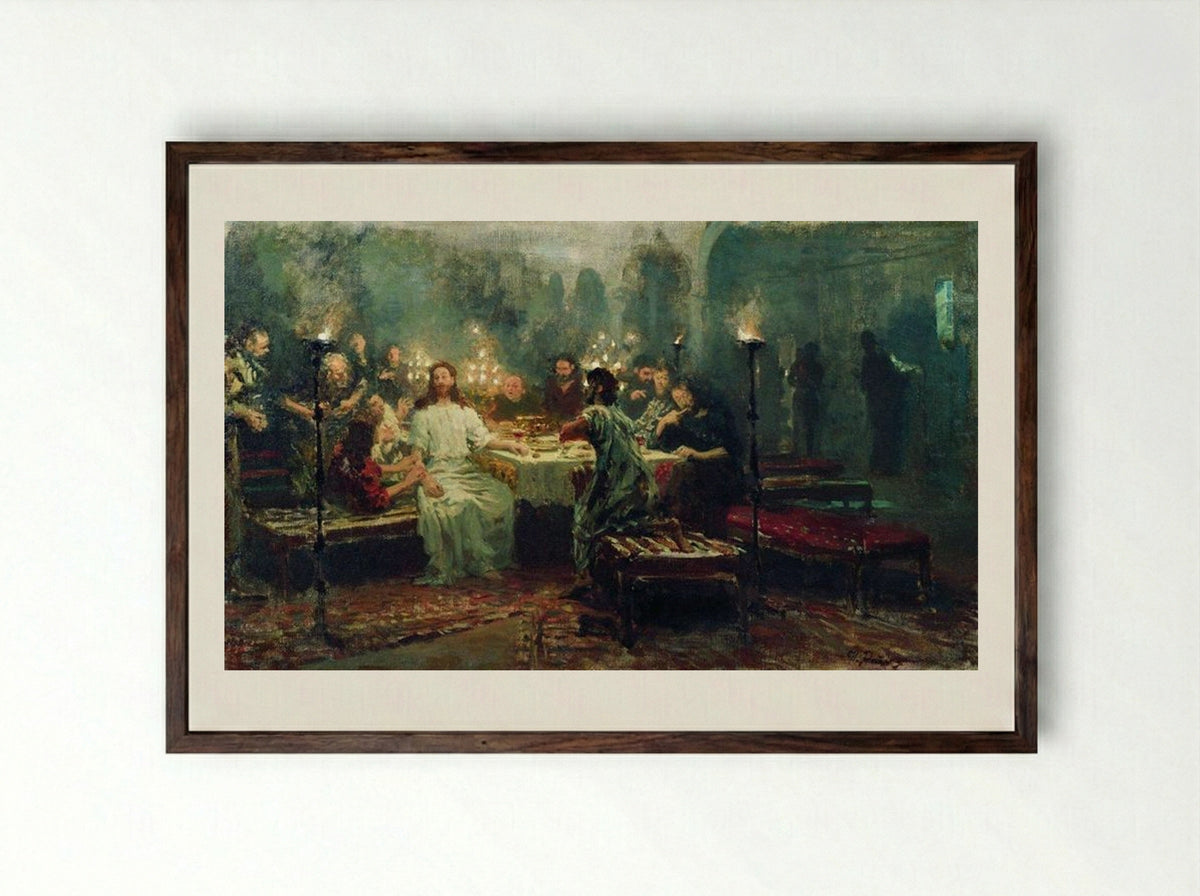 The Last Supper - Ilya Repin - Framed Print Dark Wood