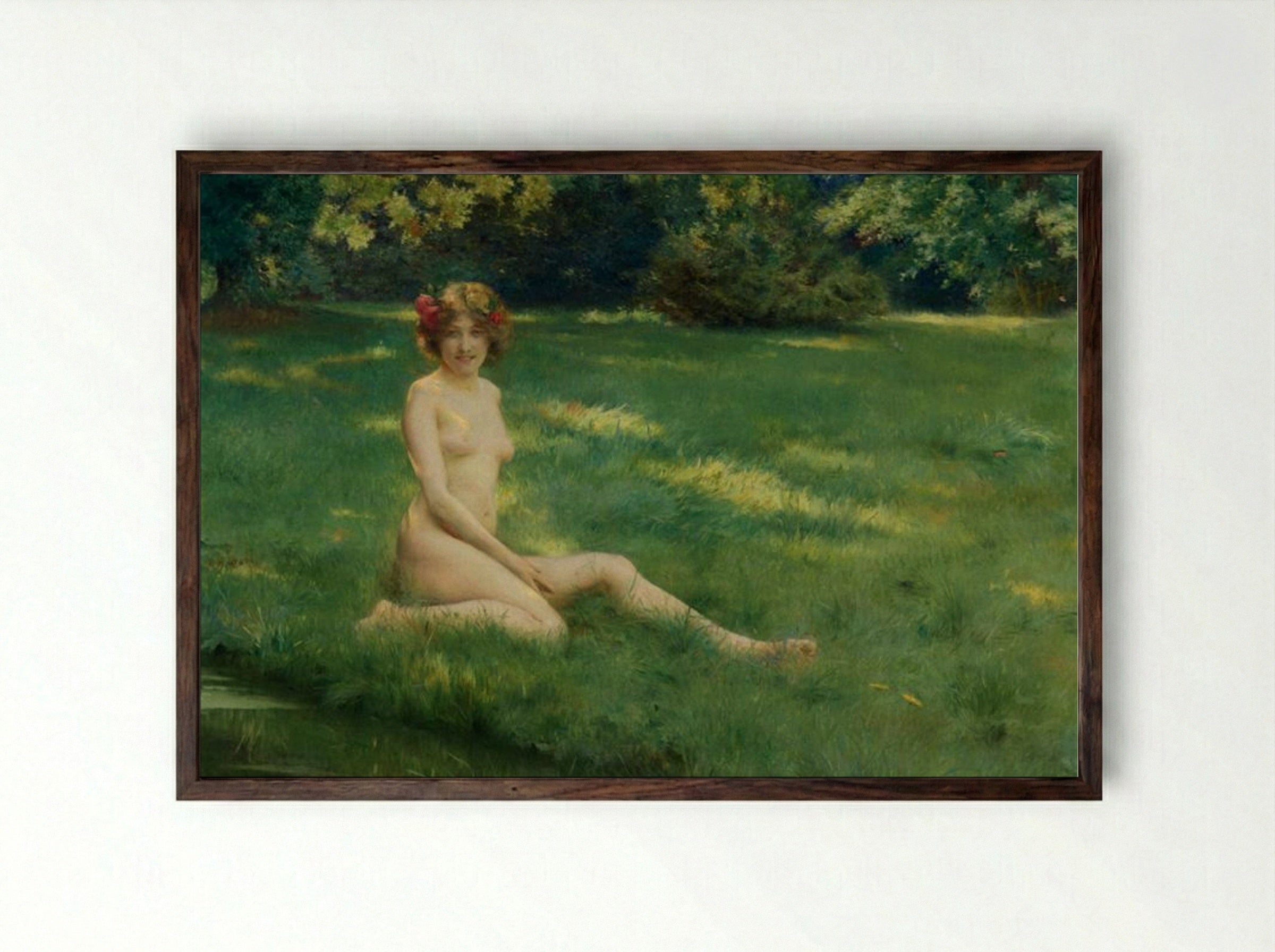 The Laughing Maid - Julius LeBlanc Stewart - Framed Print Dark Wood
