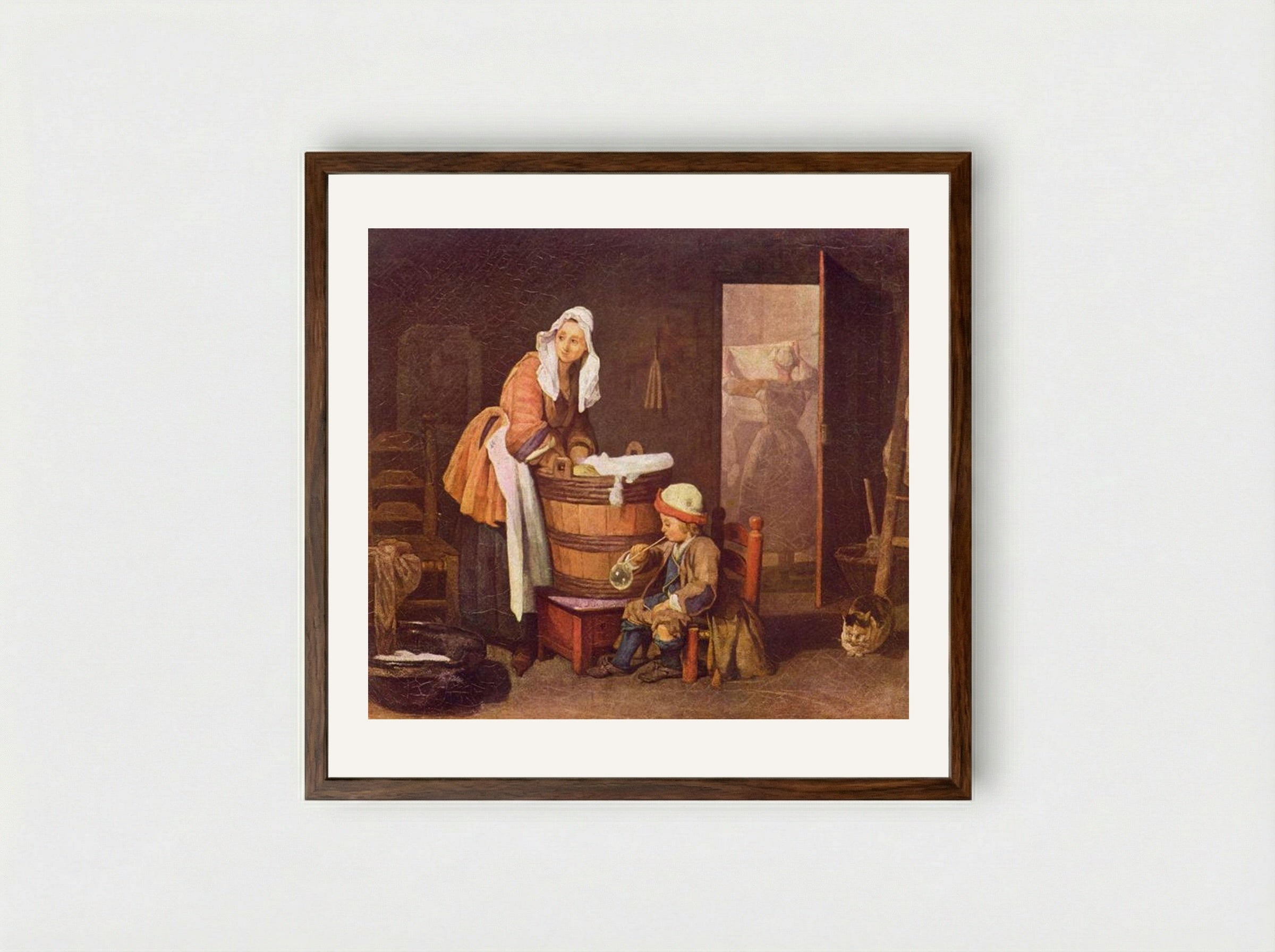 The Laundress - Jean-Baptiste-Simeon Chardin - Framed Print Dark Wood