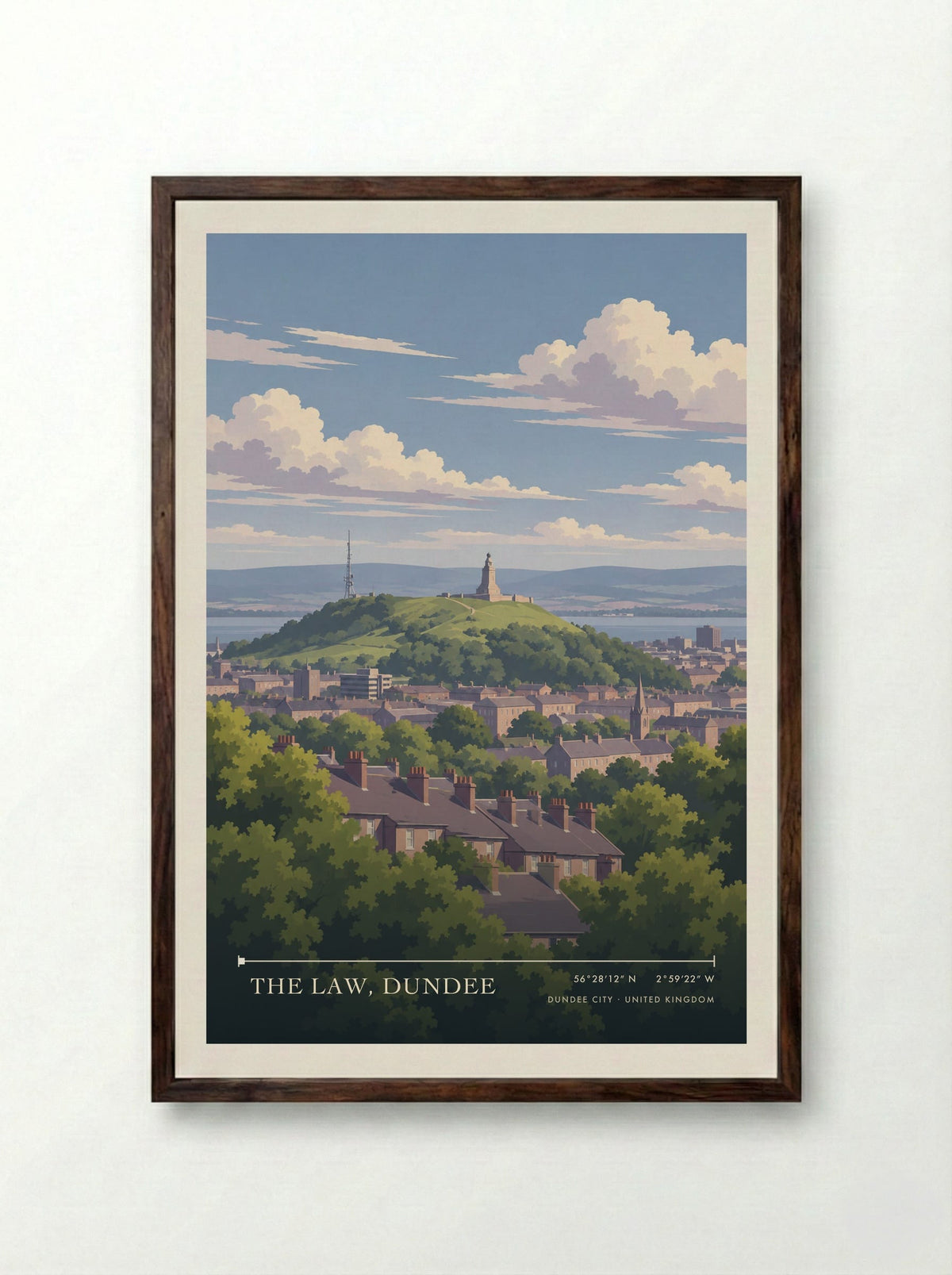 The Law, Dundee, Dundee City | Travel Poster - Framed Print Dark Wood