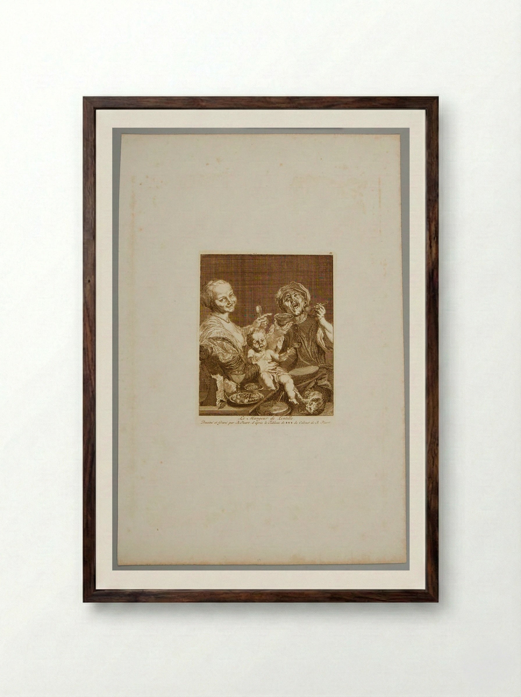 The Lentil Eater - Bernard Picart - Framed Print Dark Wood