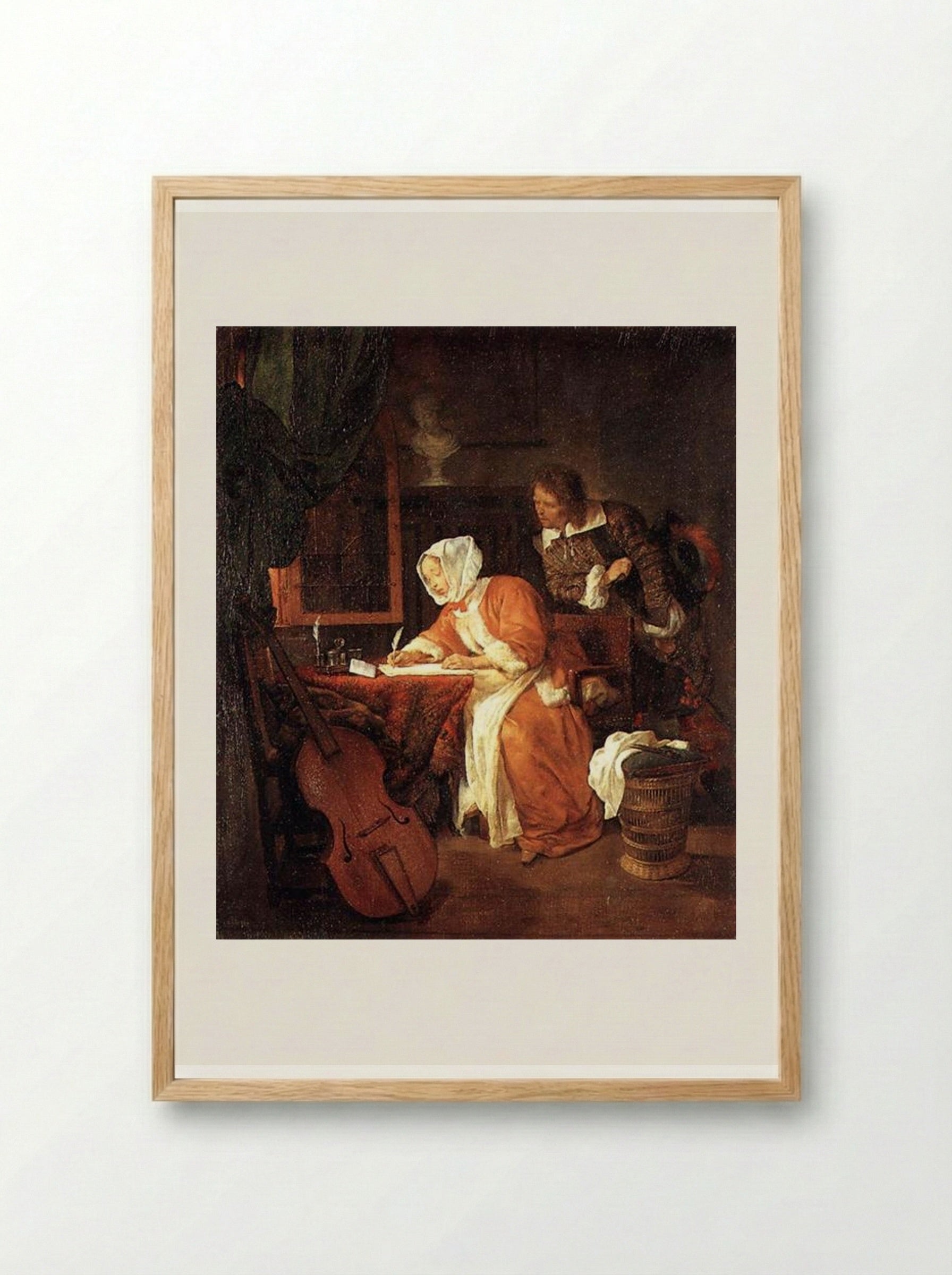 The Letter Writer Surprised - Gabriel Metsu - Framed Print Wood