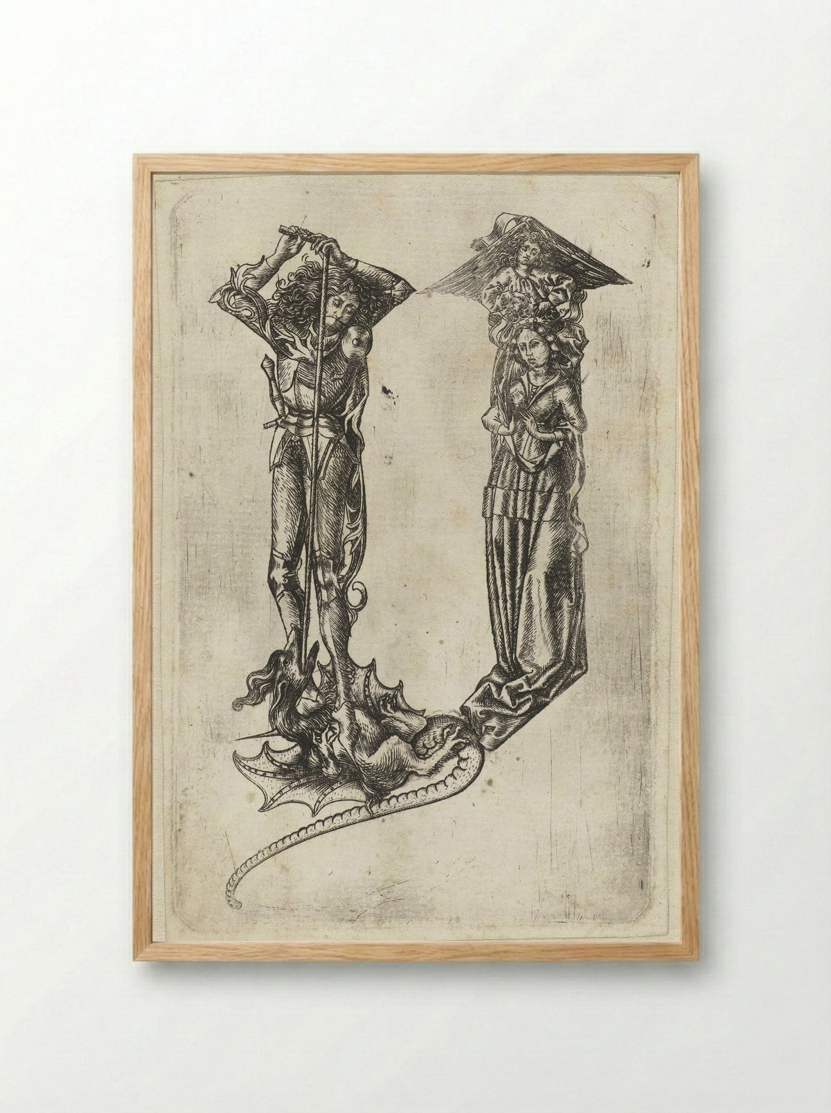 The Letter Y with Saint George and the Dragon - Master E.S. - Framed Print Wood