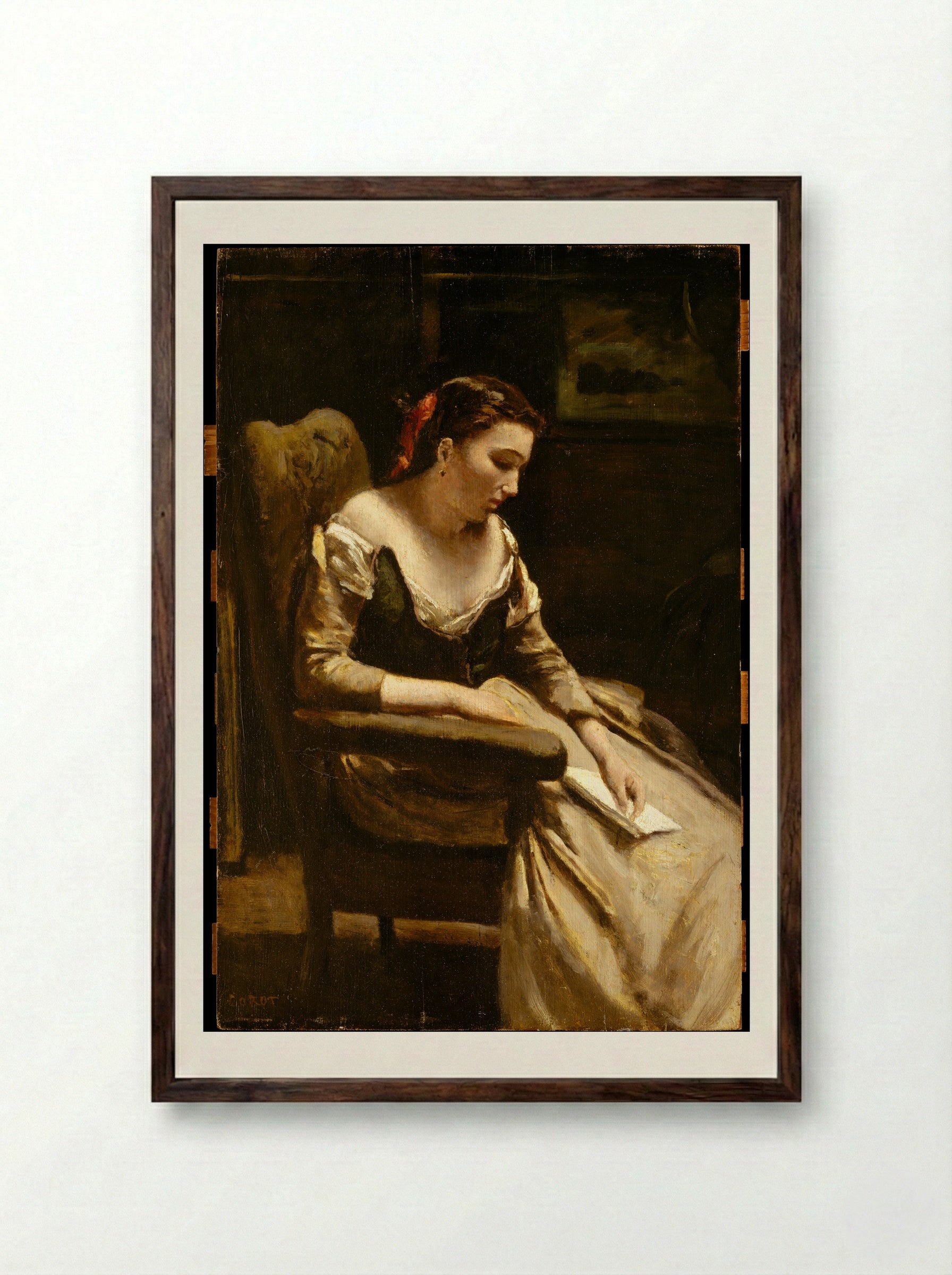 The Letter - Camille Corot - Framed Print Dark Wood