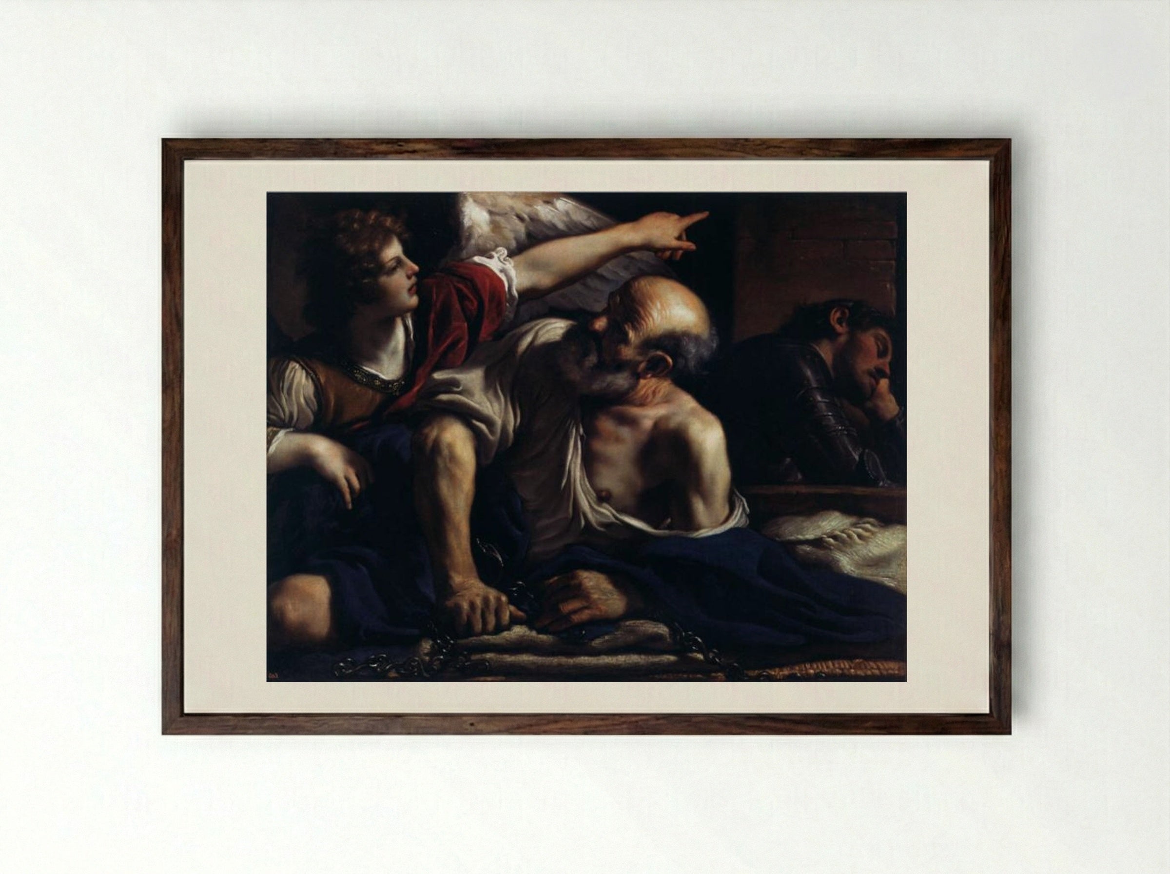 The Liberation of St Peter - Guercino - Framed Print Dark Wood