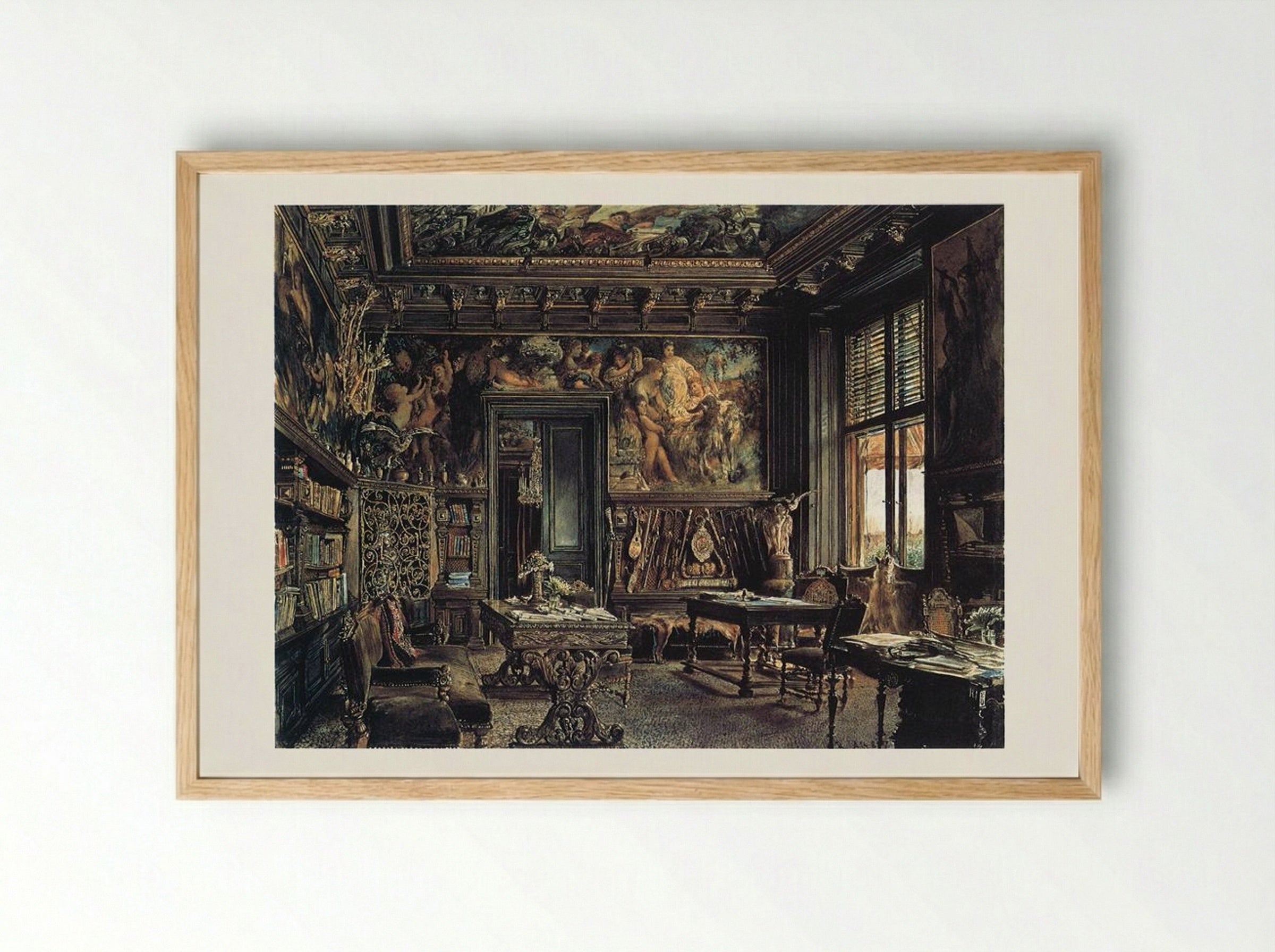 The Library in the Palais Dumba - Rudolf von Alt - Framed Print Wood