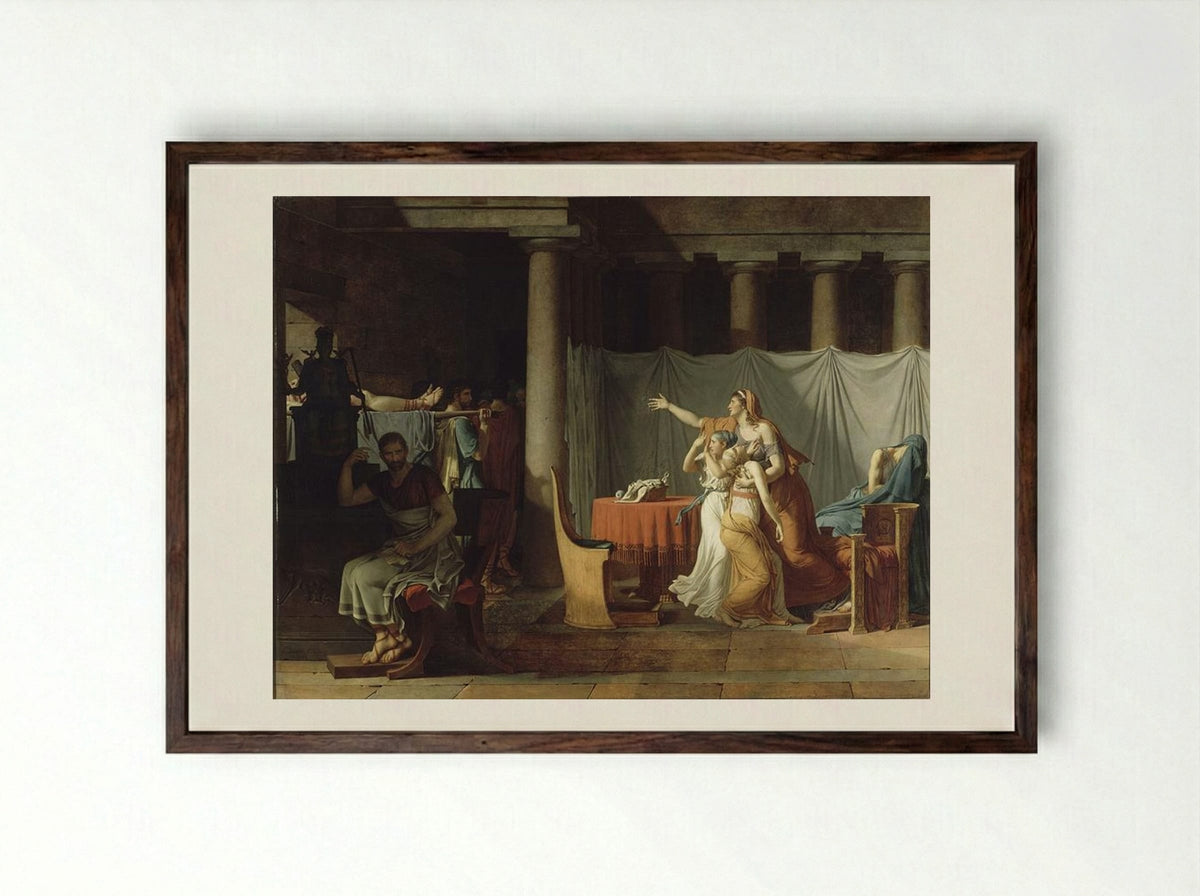 The Lictors Bring to Brutus the Bodies of His Sons - Jacques-Louis David - Framed Print Dark Wood