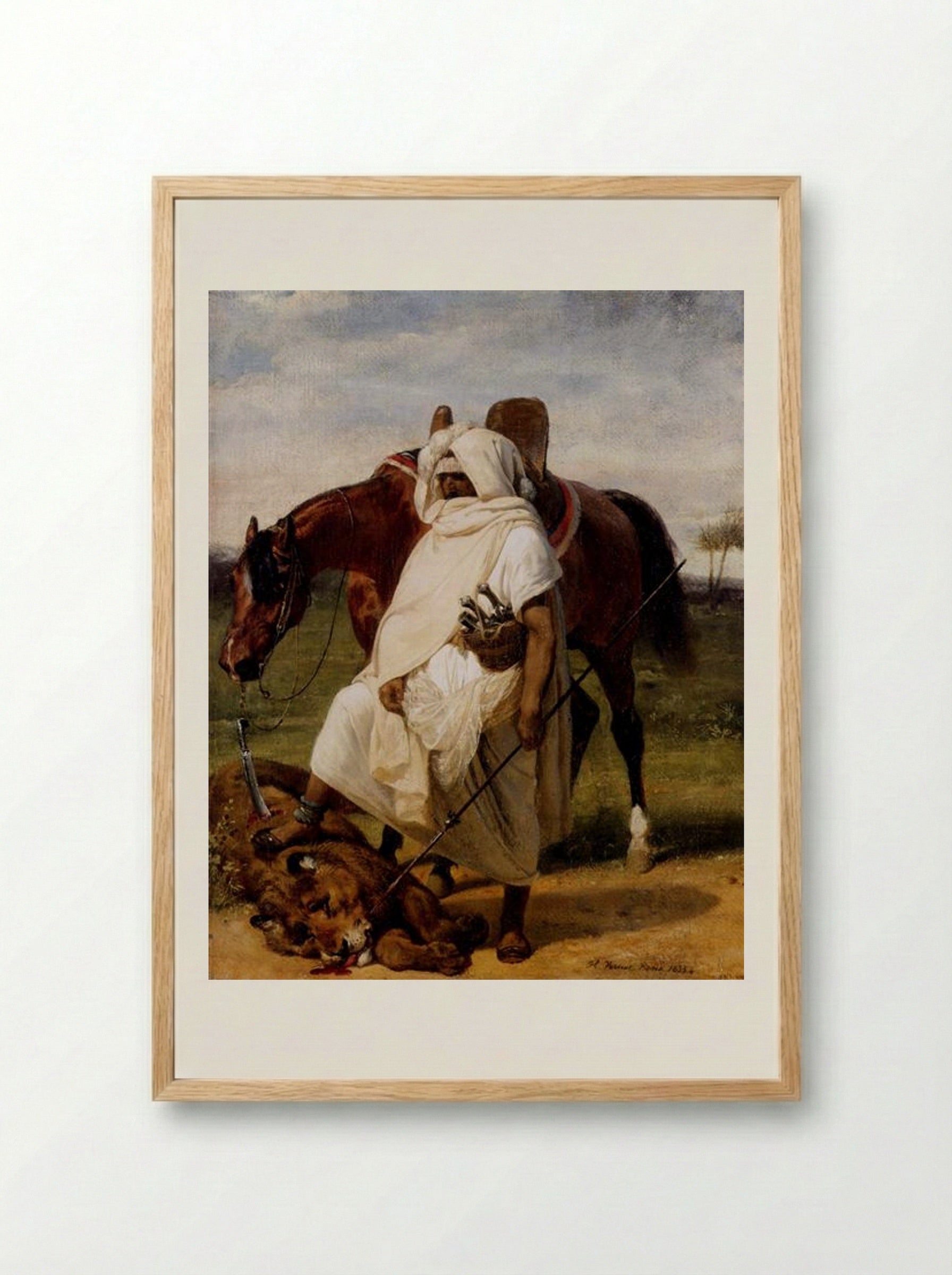The Lion Hunter - Horace Vernet - Framed Print Wood