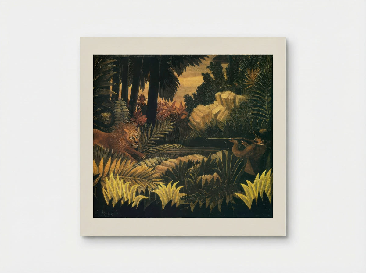 The Lion Hunter by Henri Rousseau – Naïve Art Jungle Adventure Print - Poster