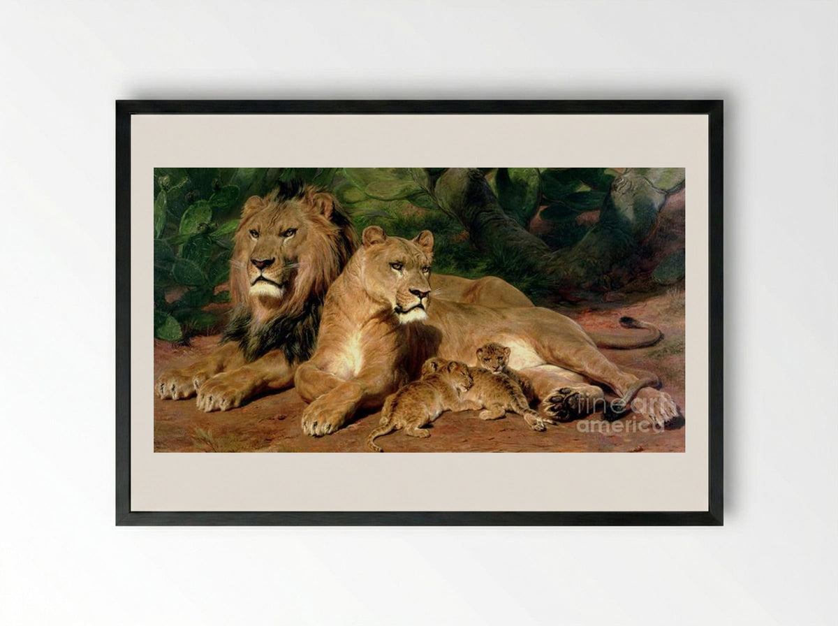 The Lion at Home - Rosa Bonheur - Framed Print Black
