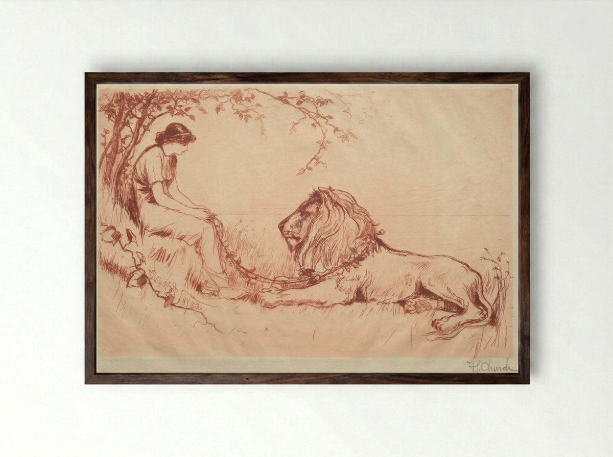The Lion in Love - Frederick Stuart Church - Framed Print Dark Wood