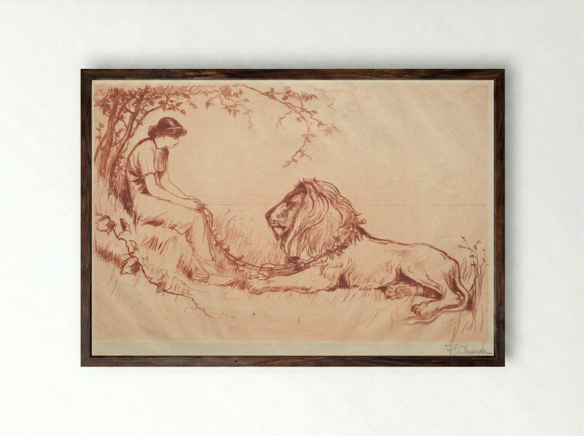 The Lion in Love - Frederick Stuart Church - Framed Print Dark Wood