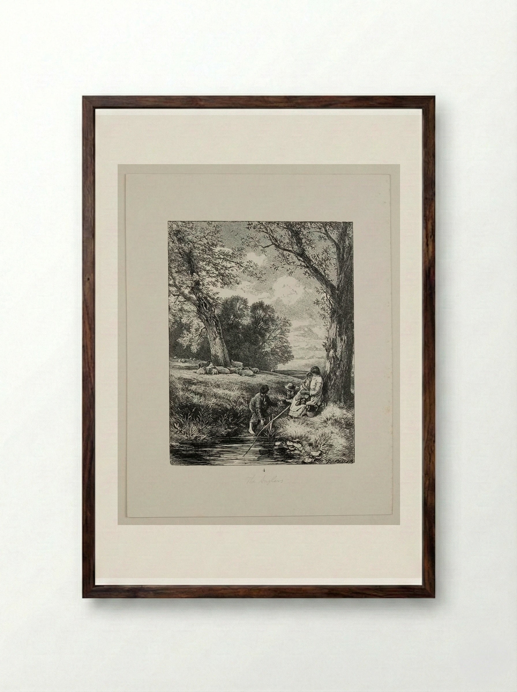The Little Anglers - Edward Dalziel - Framed Print Dark Wood