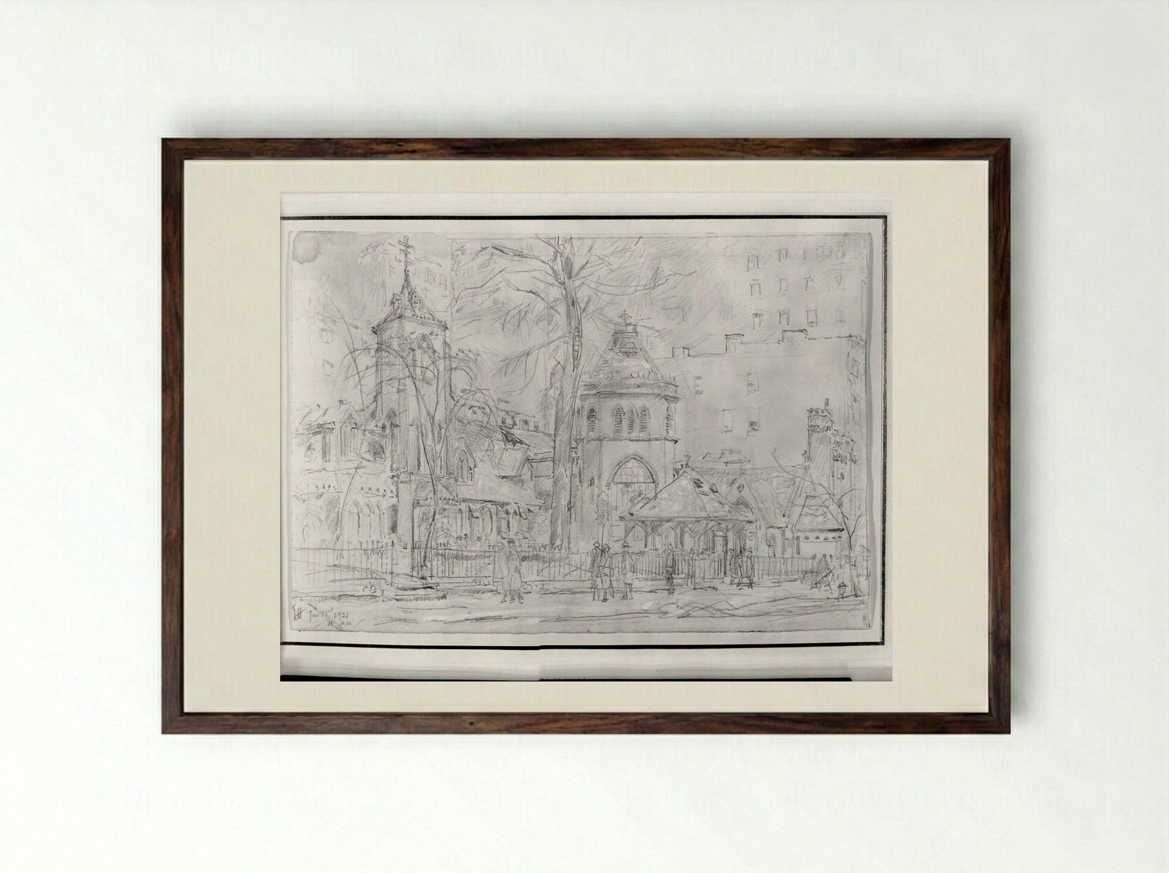 The Little Church Around the Corner - Childe Hassam - Framed Print Dark Wood
