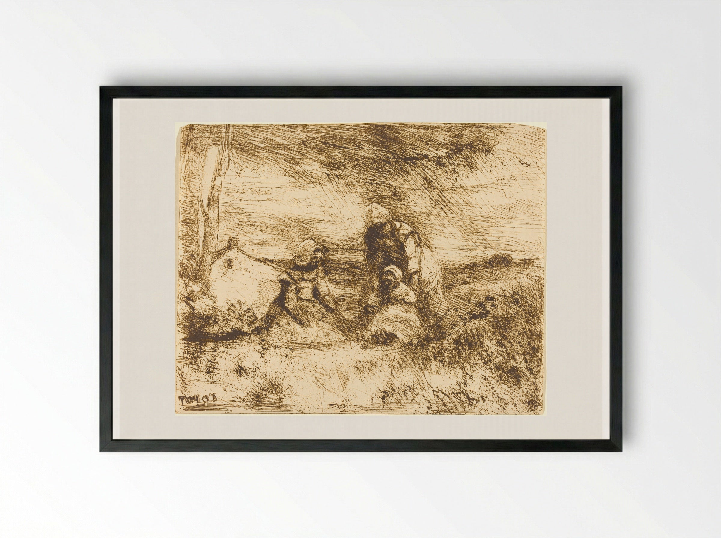 The Little Sister - Jean-Baptiste-Camille Corot - Framed Print Black