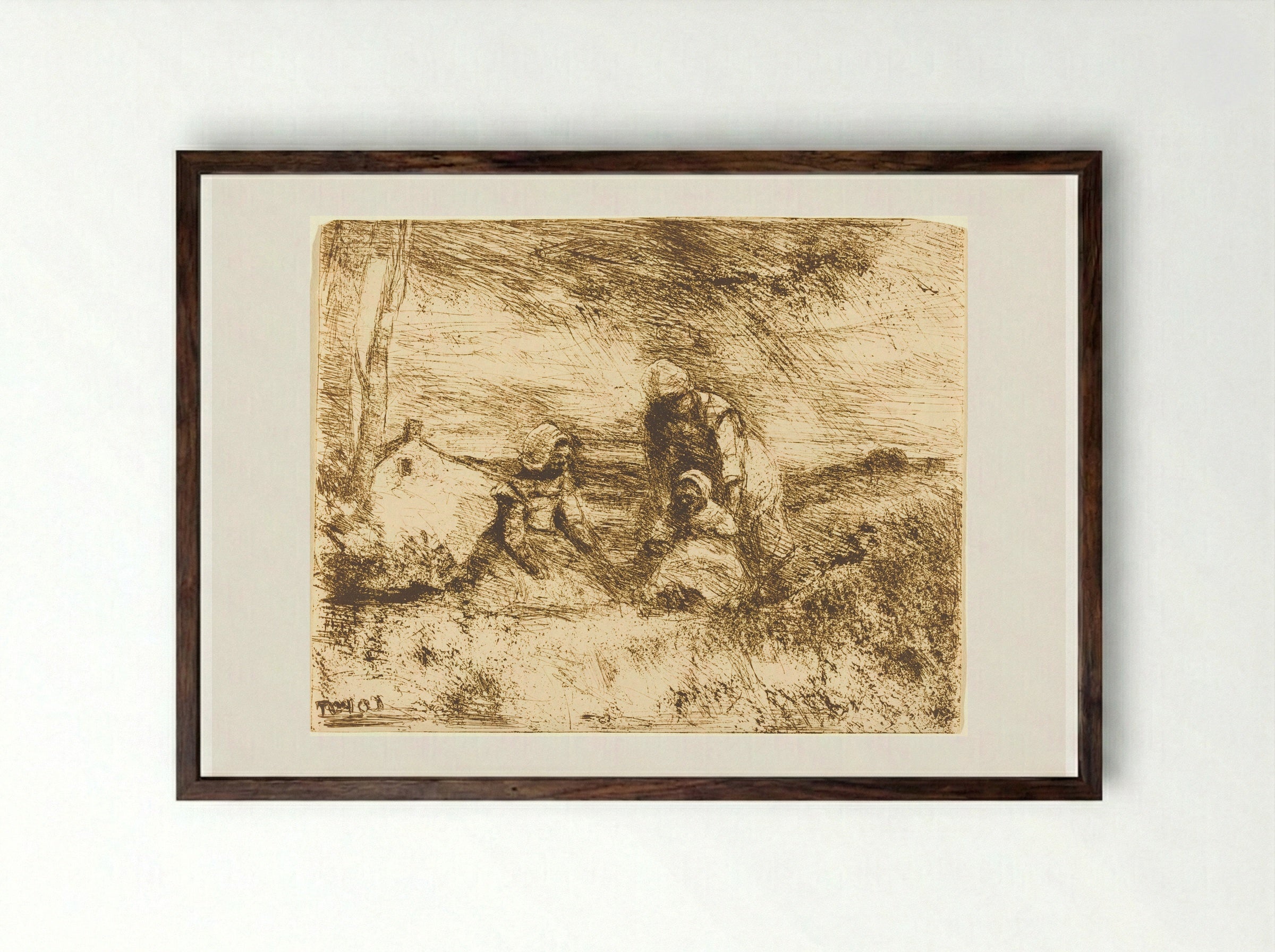 The Little Sister - Jean-Baptiste-Camille Corot - Framed Print Dark Wood