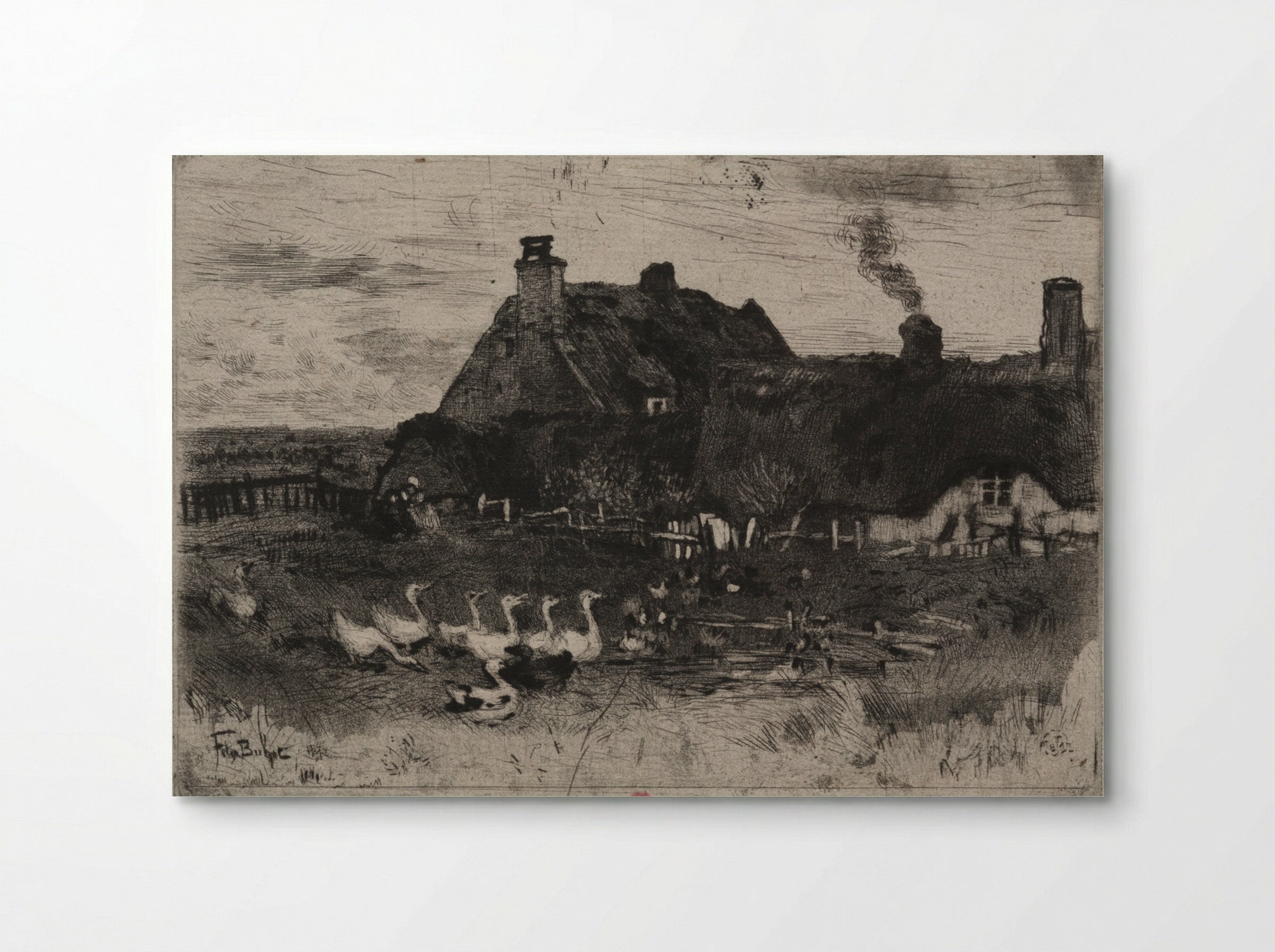 The Little Thatched Cottages - Félix Hilaire Buhot - Poster