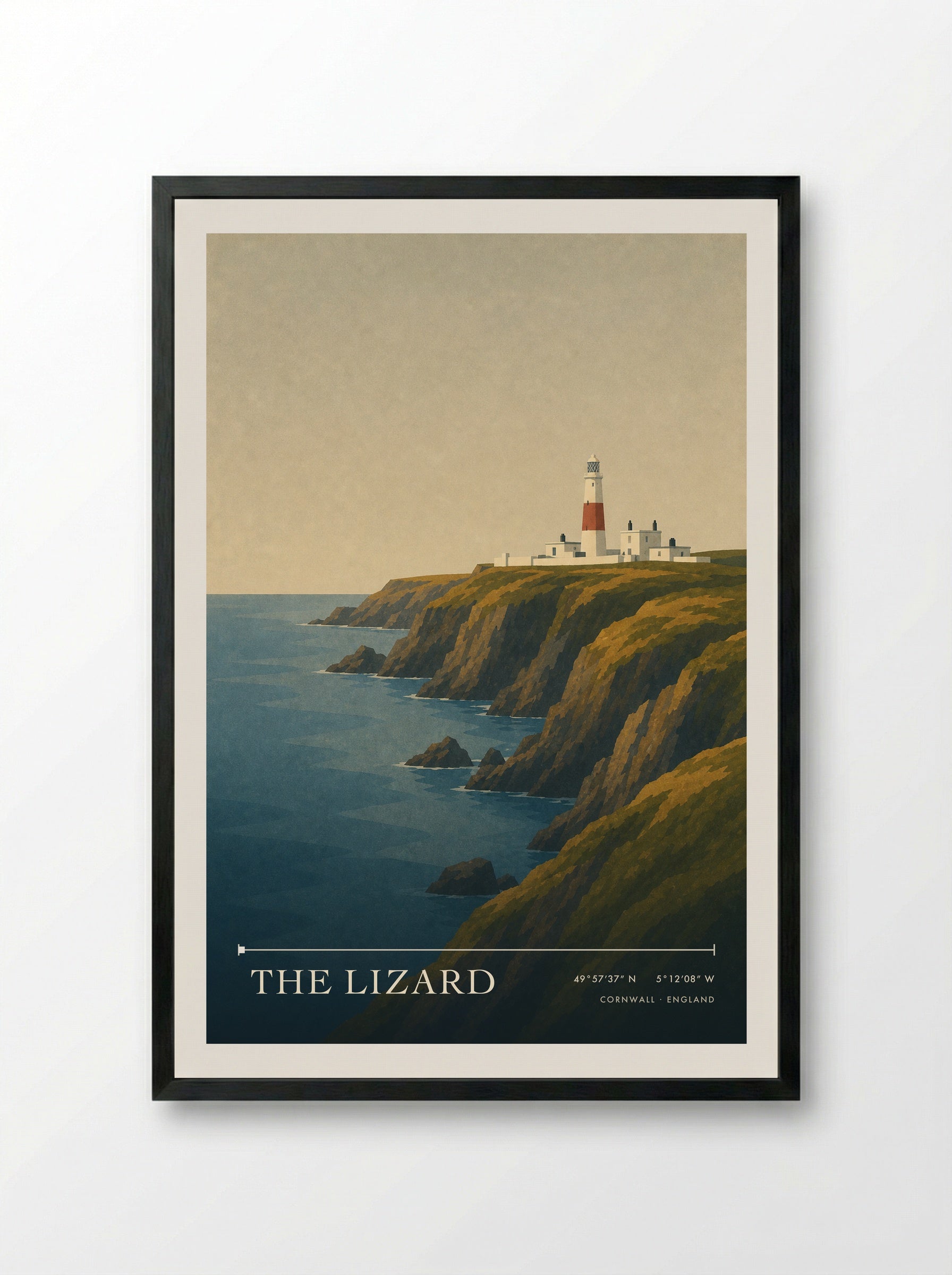 The Lizard Cornwall Travel Poster - Framed Print Black