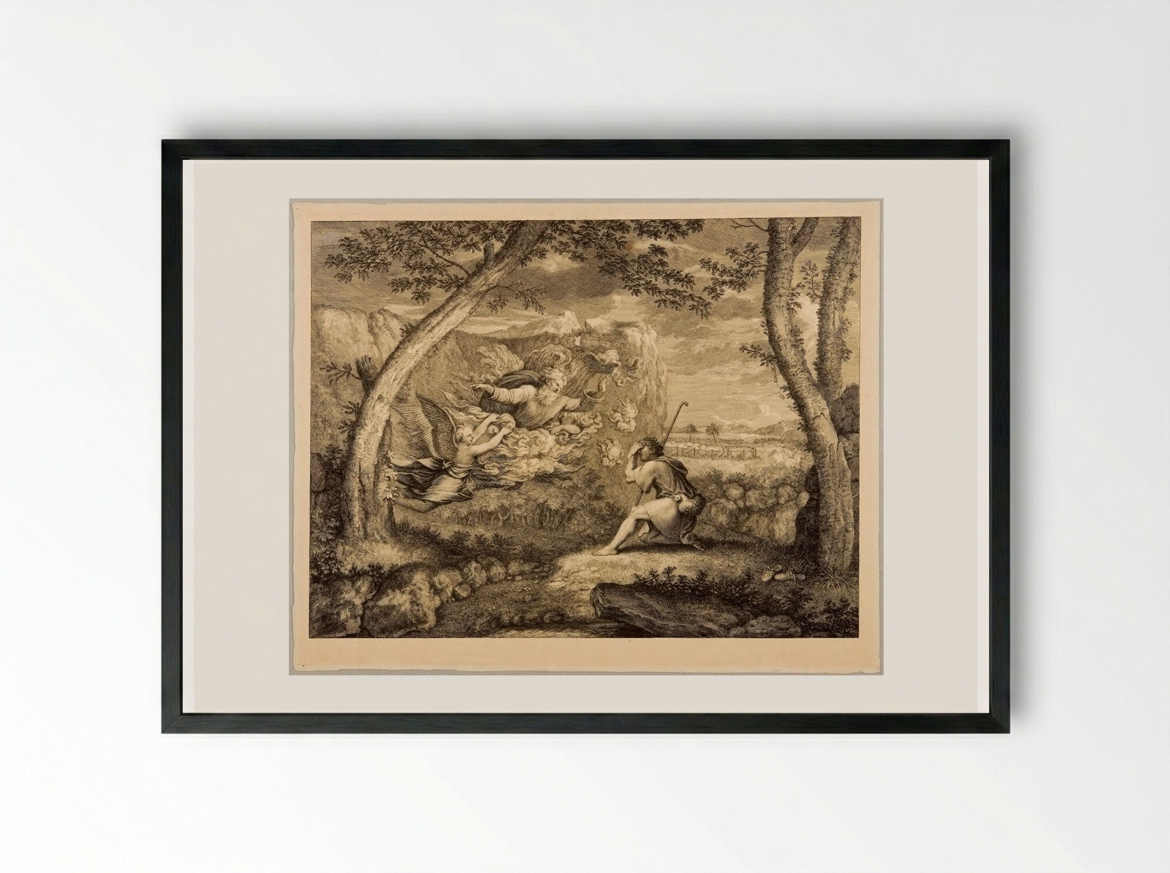 The Lord Speaking to Moses from the Burning Bush - Gérard Audran - Framed Print Black