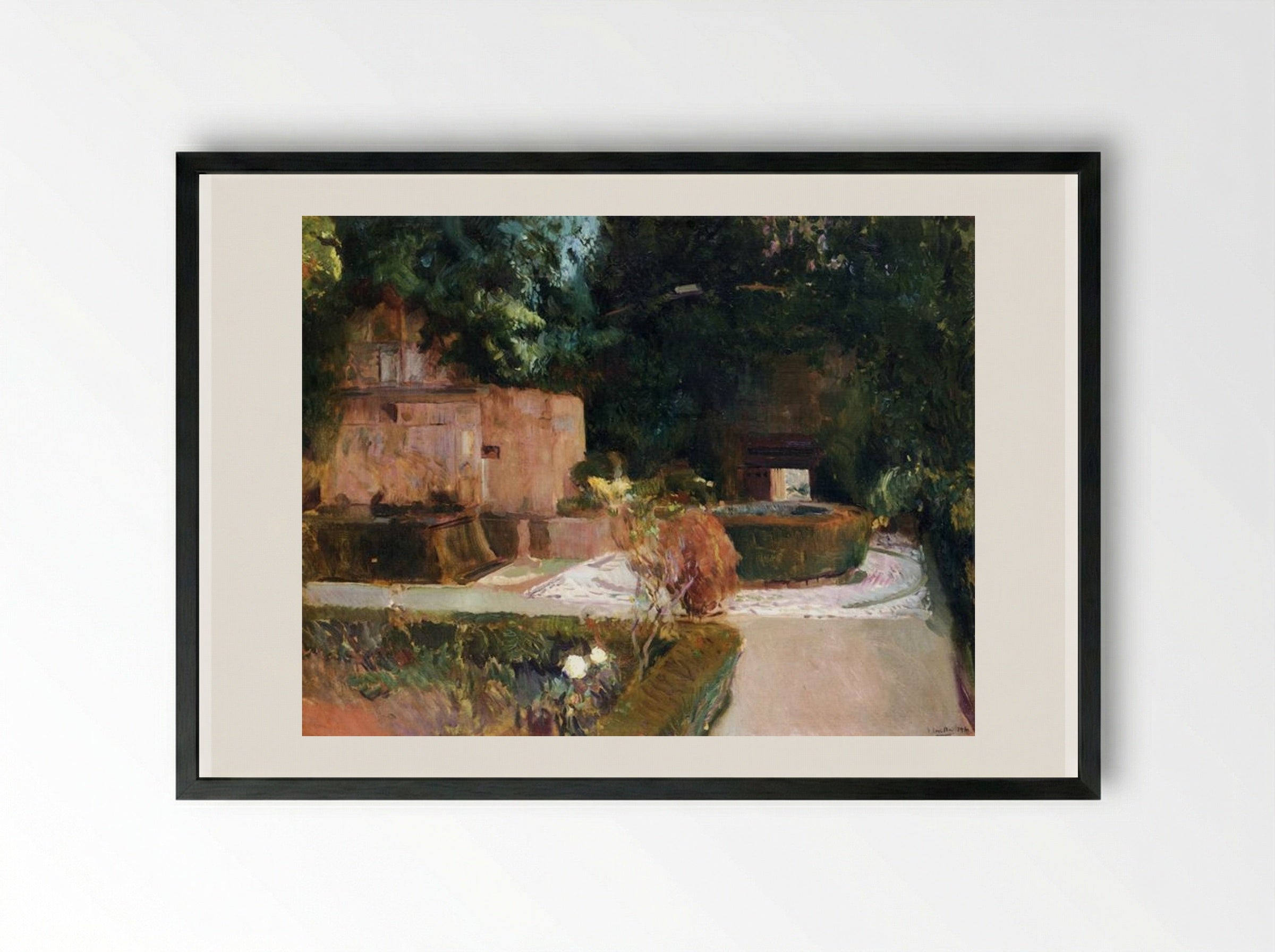 The Los Adarves Gardens, The Alhambra, Granada - Joaquín Sorolla - Framed Print Black