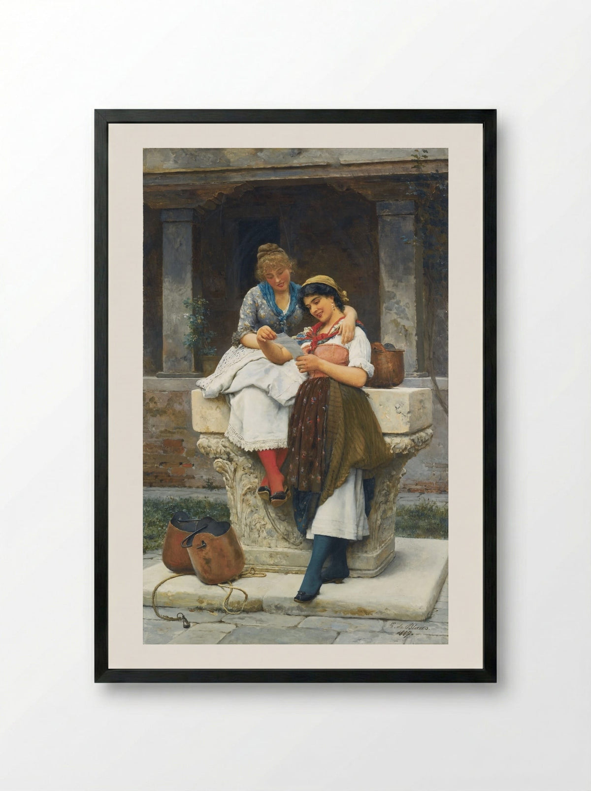 The Love Letter - Eugene de Blaas - Framed Print Black